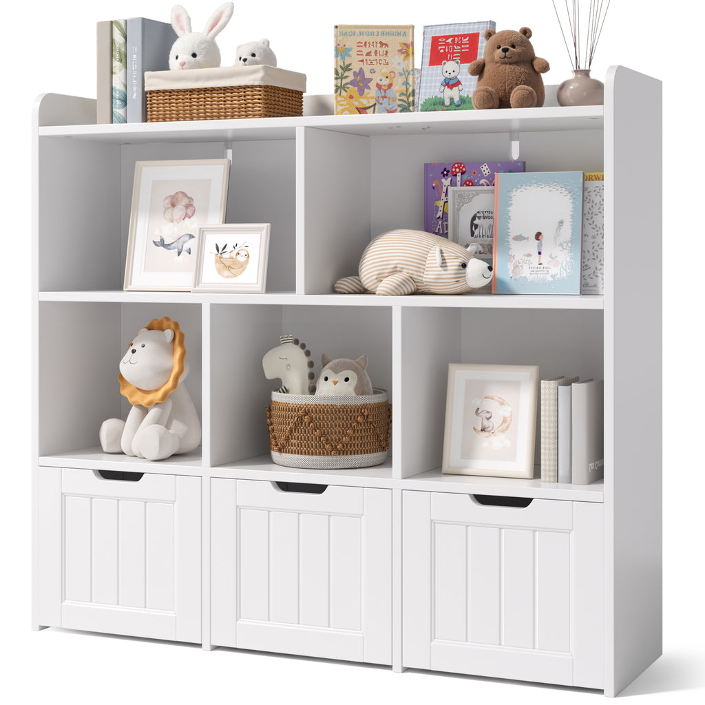 Bealife AP81 Kinder Spielzeugschrank für Spielzeug und Bücher, mit offenen Fächern und ausziehbare Schubladen mit Rollen