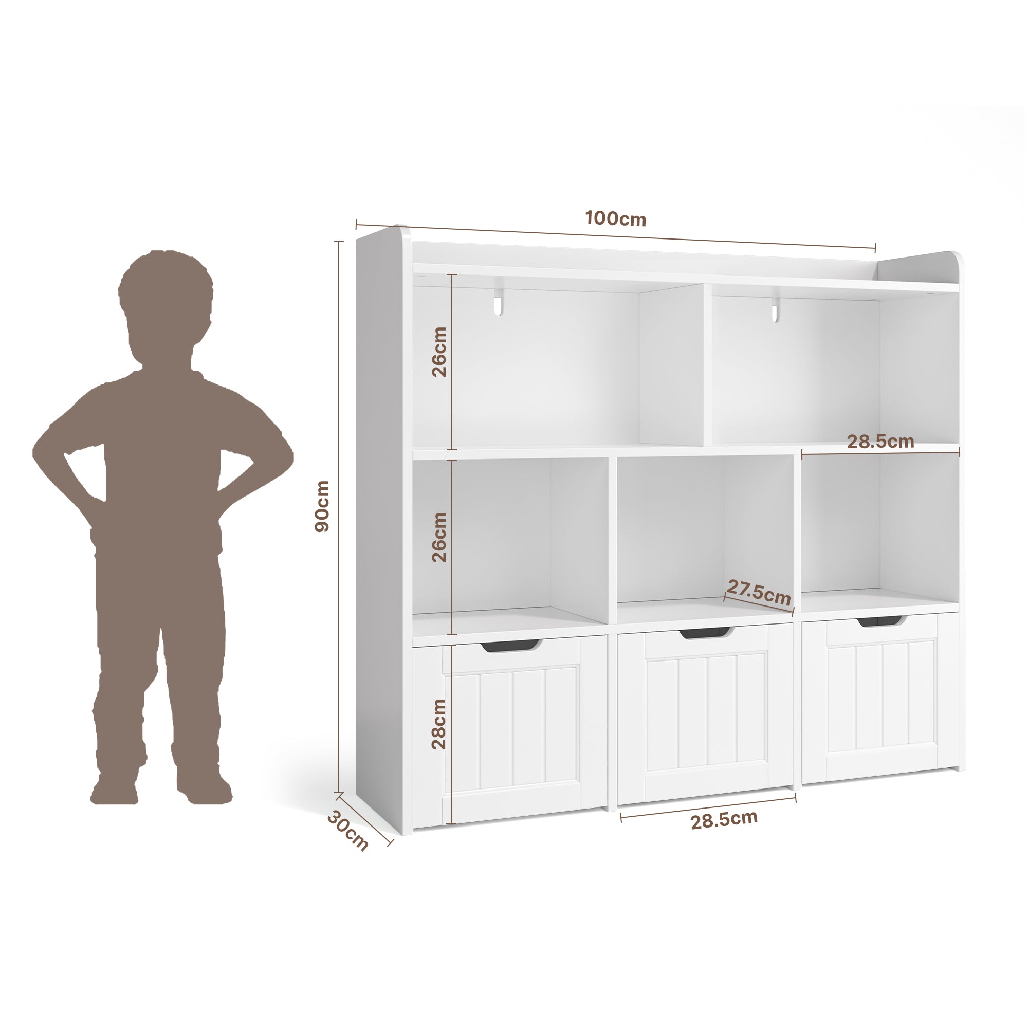 Bealife AP81 Kinder Spielzeugschrank für Spielzeug und Bücher, mit offenen Fächern und ausziehbare Schubladen mit Rollen