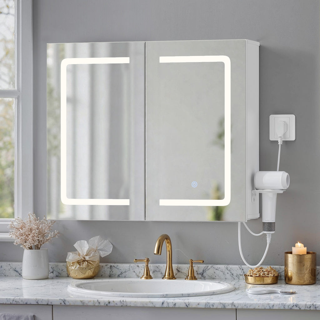 Bealife AP84 LED Spiegelschrank mit Beleuchtung, 70cm Badezimmer Spiegel Schränke mit 3 Lichtfarben & Dimmfunktion
