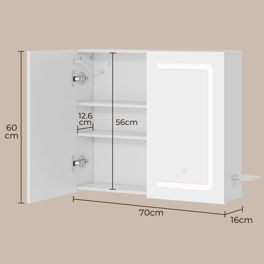 Bealife AP84 LED Spiegelschrank mit Beleuchtung, 70cm Badezimmer Spiegel Schränke mit 3 Lichtfarben & Dimmfunktion