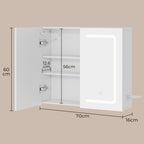 Bealife AP84 LED Spiegelschrank mit Beleuchtung, 70cm Badezimmer Spiegel Schränke mit 3 Lichtfarben & Dimmfunktion
