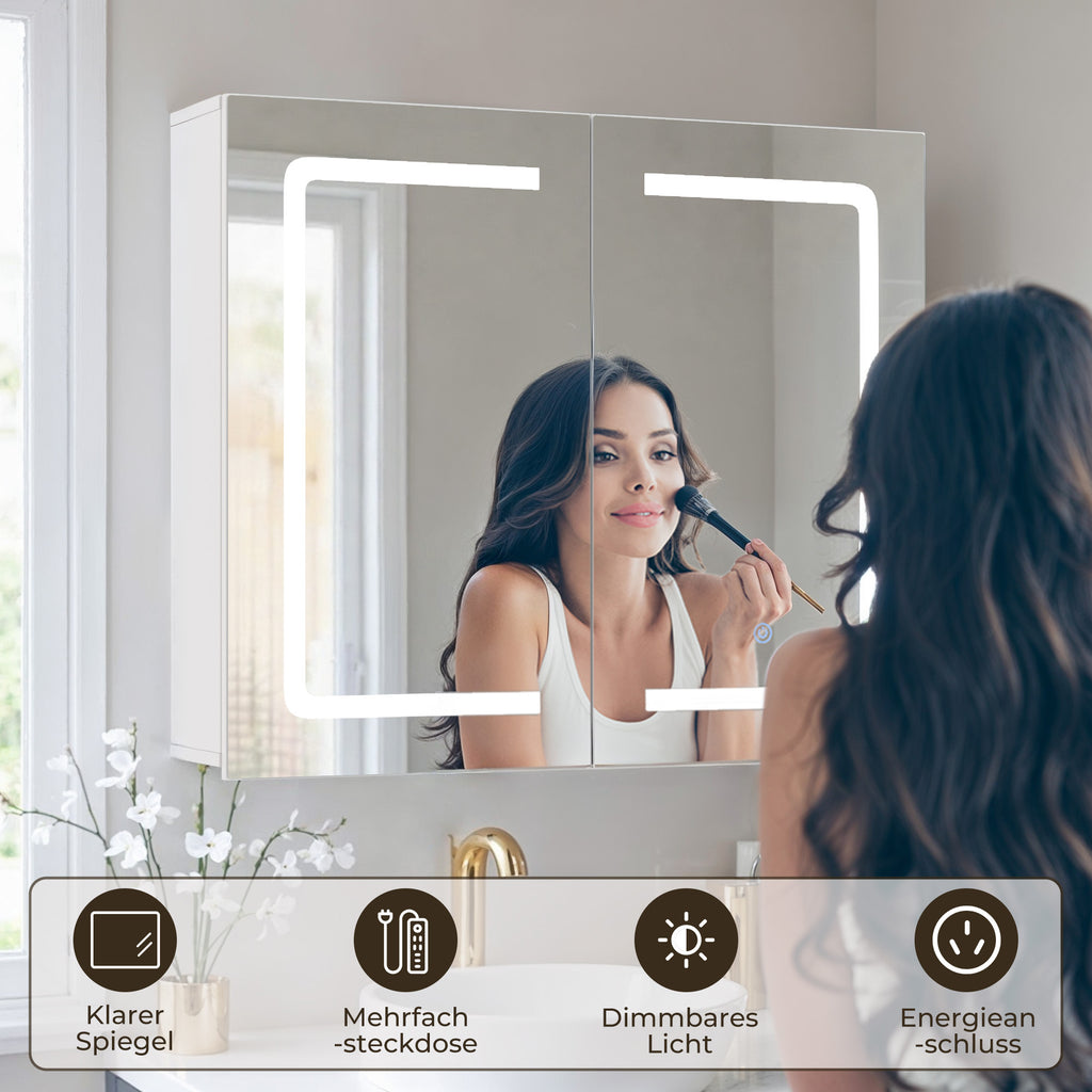 Bealife AP84 LED Spiegelschrank mit Beleuchtung, 70cm Badezimmer Spiegel Schränke mit 3 Lichtfarben & Dimmfunktion
