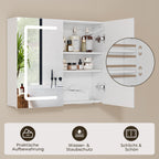Bealife AP84 LED Spiegelschrank mit Beleuchtung, 70cm Badezimmer Spiegel Schränke mit 3 Lichtfarben & Dimmfunktion