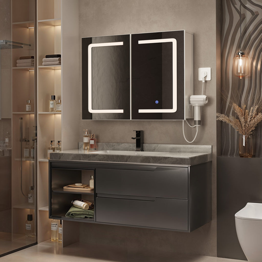 Bealife AP85 LED Spiegelschrank mit Beleuchtung, 80 cm Badezimmer Spiegel Schränke mit 3 Lichtfarben & Dimmfunktion