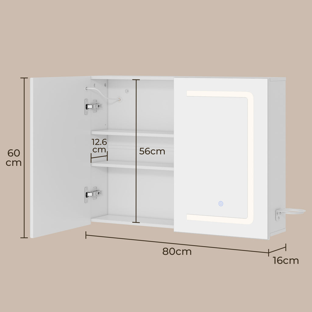 Bealife AP85 LED Spiegelschrank mit Beleuchtung, 80 cm Badezimmer Spiegel Schränke mit 3 Lichtfarben & Dimmfunktion
