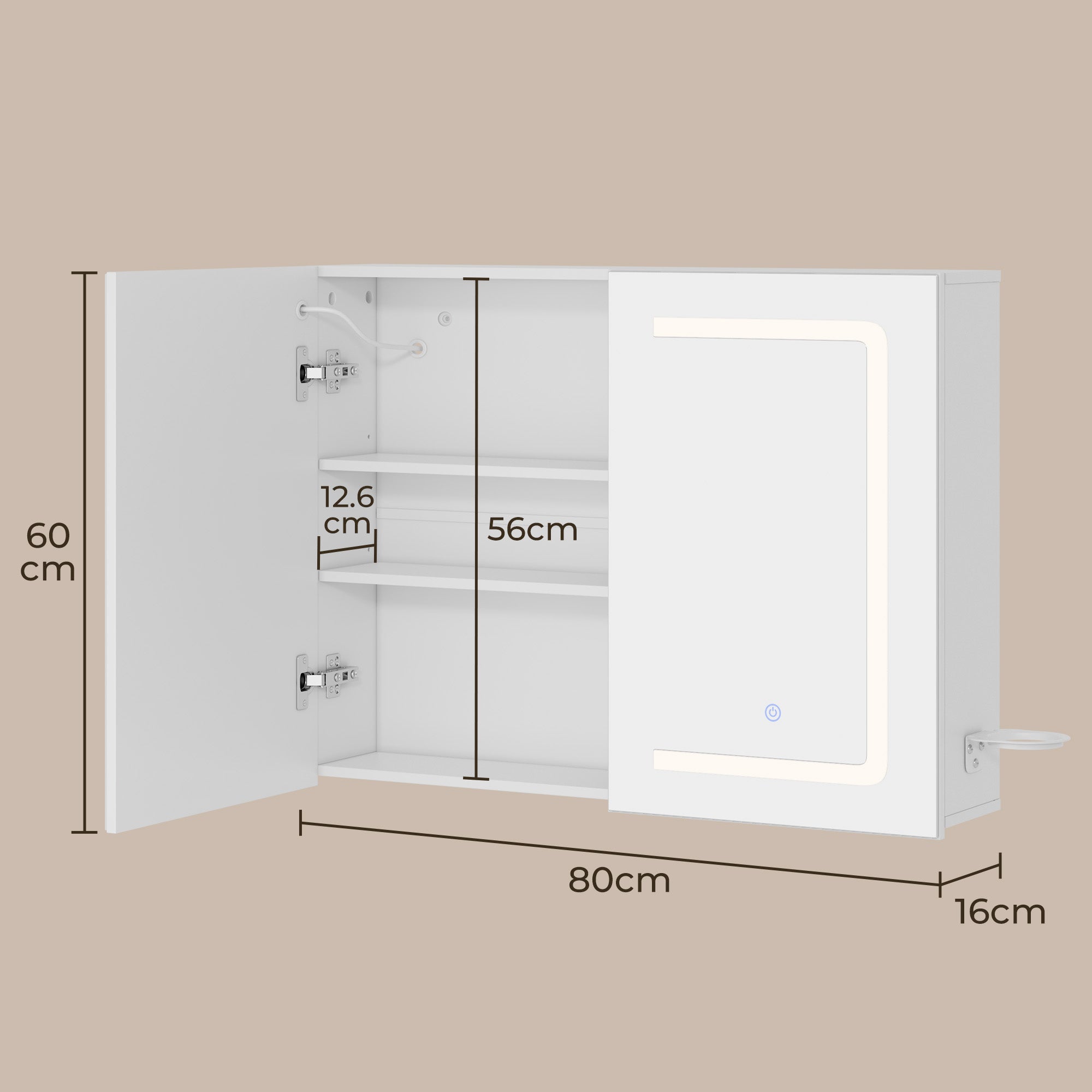Bealife AP85 LED Spiegelschrank mit Beleuchtung, 80 cm Badezimmer Spiegel Schränke mit 3 Lichtfarben & Dimmfunktion
