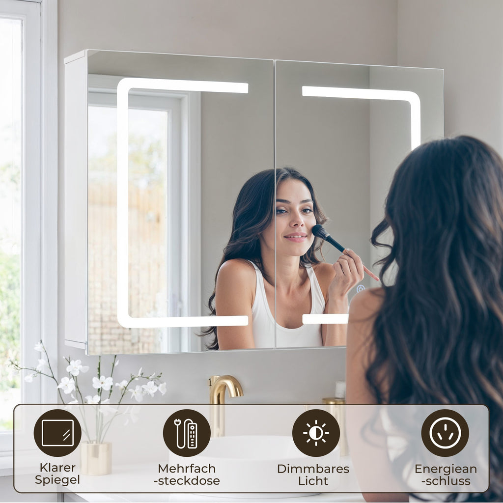 Bealife AP85 LED Spiegelschrank mit Beleuchtung, 80 cm Badezimmer Spiegel Schränke mit 3 Lichtfarben & Dimmfunktion