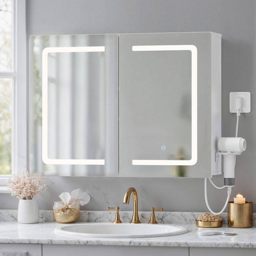 Bealife AP85 LED Spiegelschrank mit Beleuchtung, 80 cm Badezimmer Spiegel Schränke mit 3 Lichtfarben & Dimmfunktion