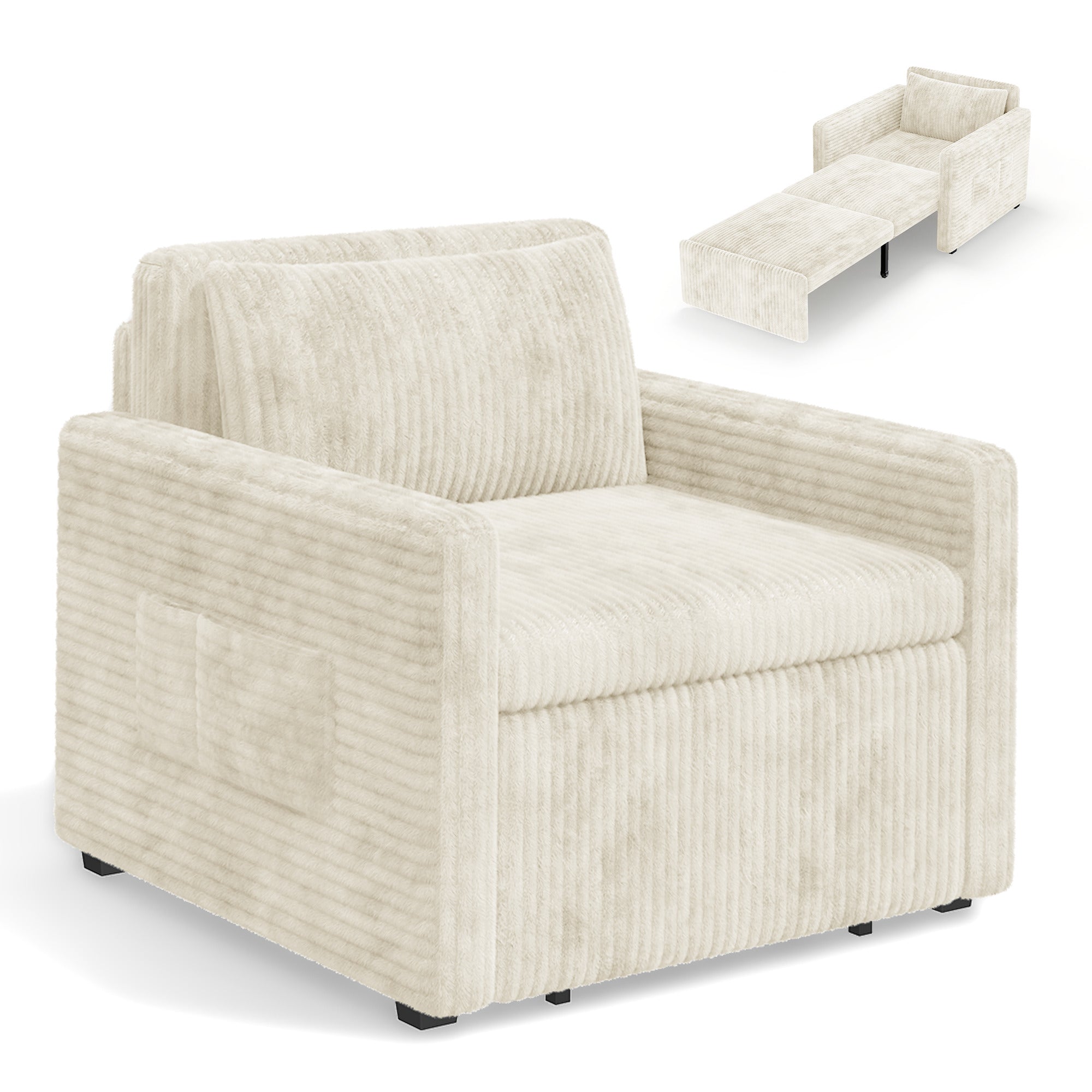 Bealife AR14 Schlafsofa mit Schlafunktion, 3-in-1 Cord Sofabett mit Konvertierbar Rückenlehnet für kleine Wohnzimmer, Büros und Gästezimmer