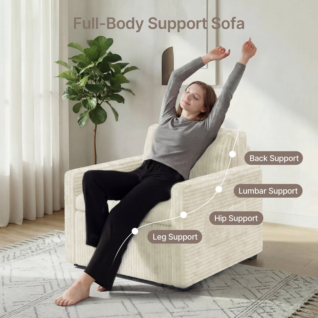 Bealife AR14 Schlafsofa mit Schlafunktion, 3-in-1 Cord Sofabett mit Konvertierbar Rückenlehnet für kleine Wohnzimmer, Büros und Gästezimmer