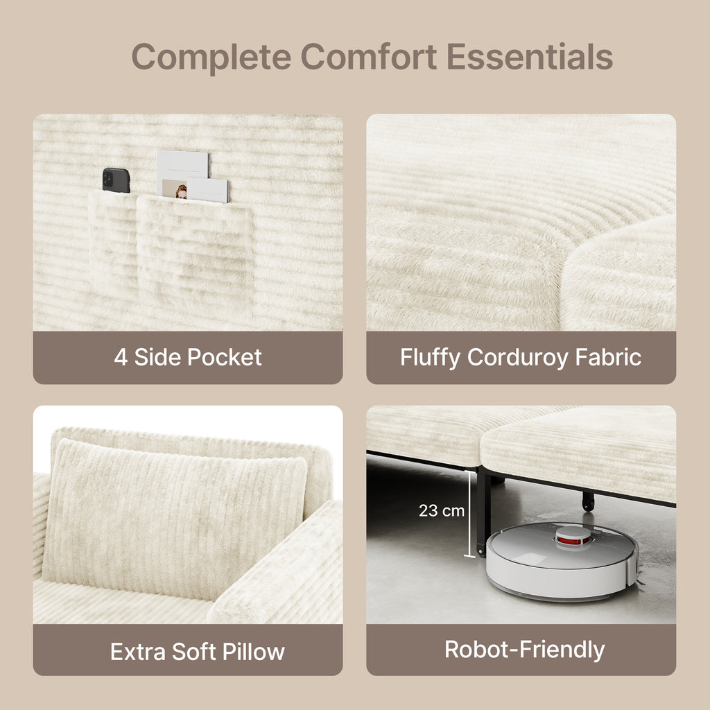 Bealife AR14 Schlafsofa mit Schlafunktion, 3-in-1 Cord Sofabett mit Konvertierbar Rückenlehnet für kleine Wohnzimmer, Büros und Gästezimmer