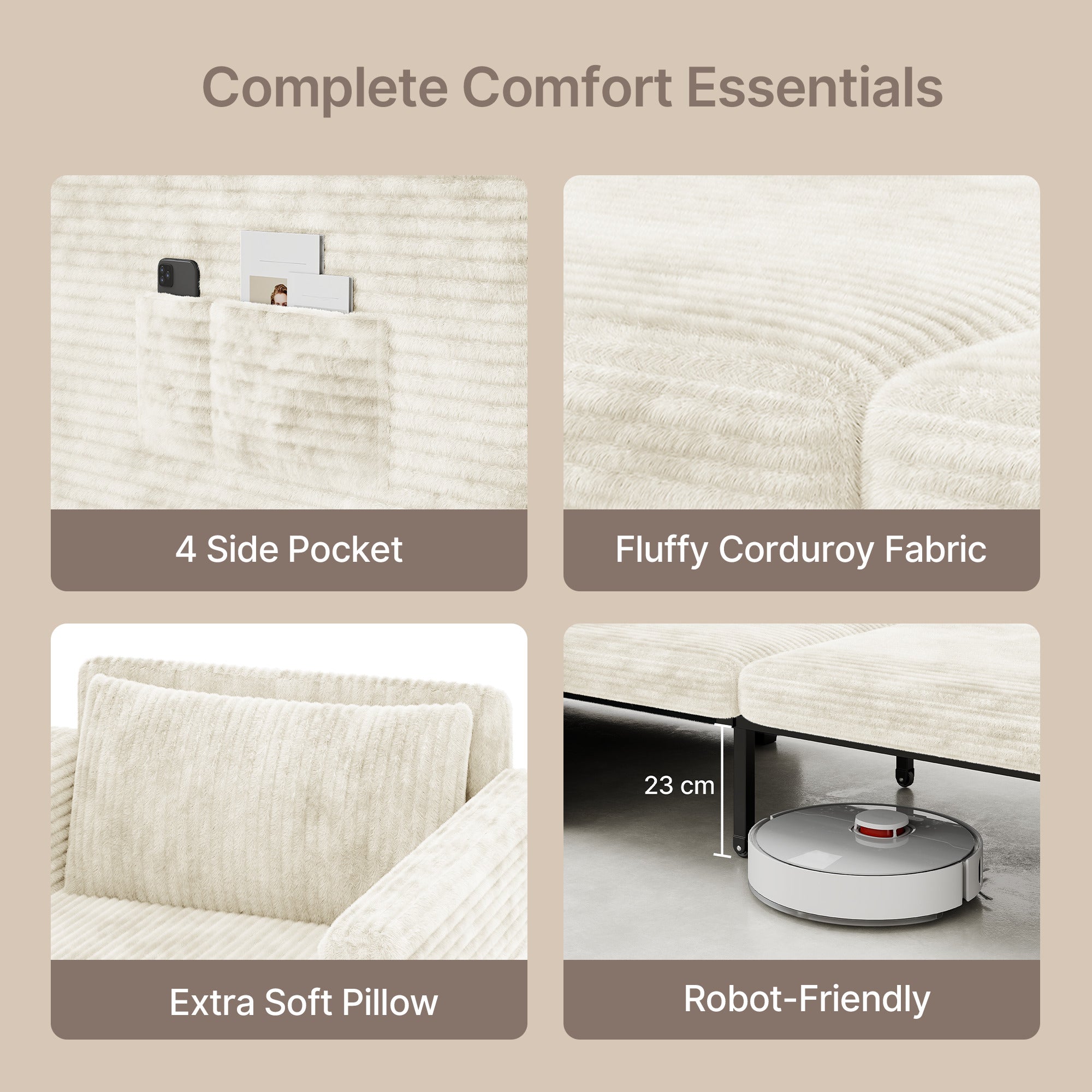 Bealife AR14 Schlafsofa mit Schlafunktion, 3-in-1 Cord Sofabett mit Konvertierbar Rückenlehnet für kleine Wohnzimmer, Büros und Gästezimmer