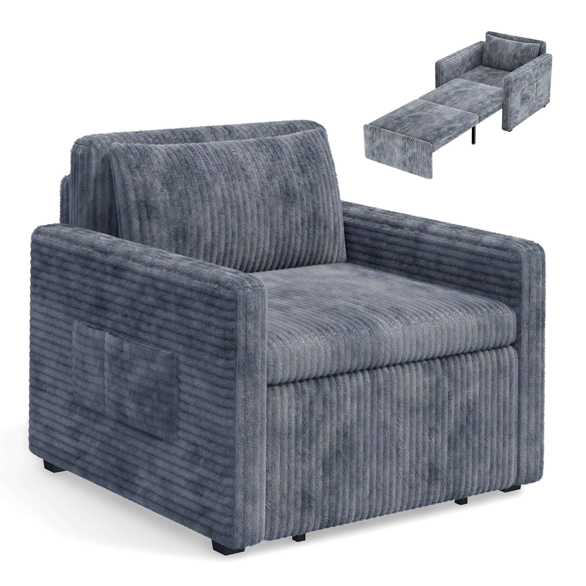 Bealife AR14 Schlafsofa mit Schlafunktion, 3-in-1 Cord Sofabett mit Konvertierbar Rückenlehnet für kleine Wohnzimmer, Büros und Gästezimmer