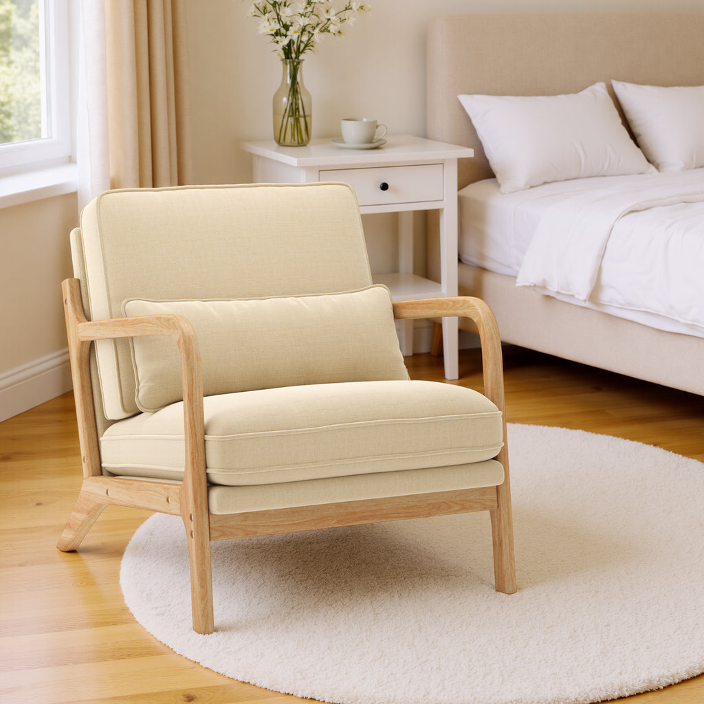 Bealife AR16 Loungesessel, Holz Sessel mit Polsterung und verstellbarer Rückenlehne zum Entspannen