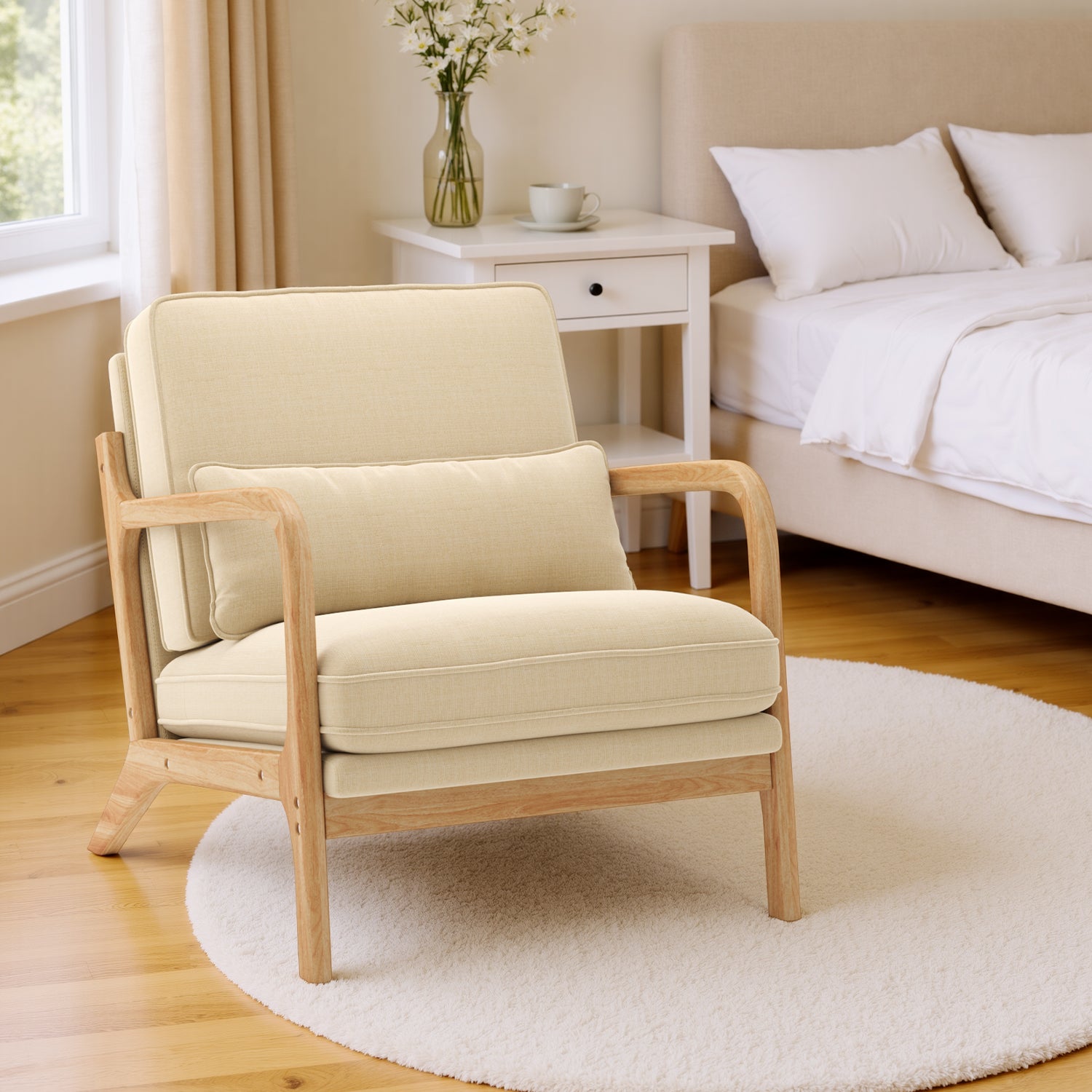 Bealife AR16 Loungesessel, Holz Sessel mit Polsterung und verstellbarer Rückenlehne zum Entspannen