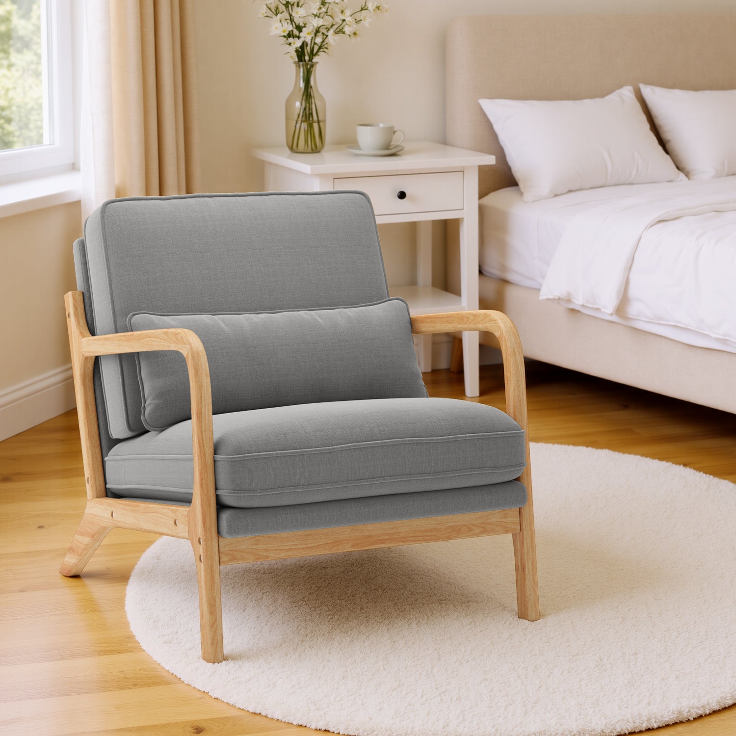 Bealife AR16 Loungesessel, Holz Sessel mit Polsterung und verstellbarer Rückenlehne zum Entspannen