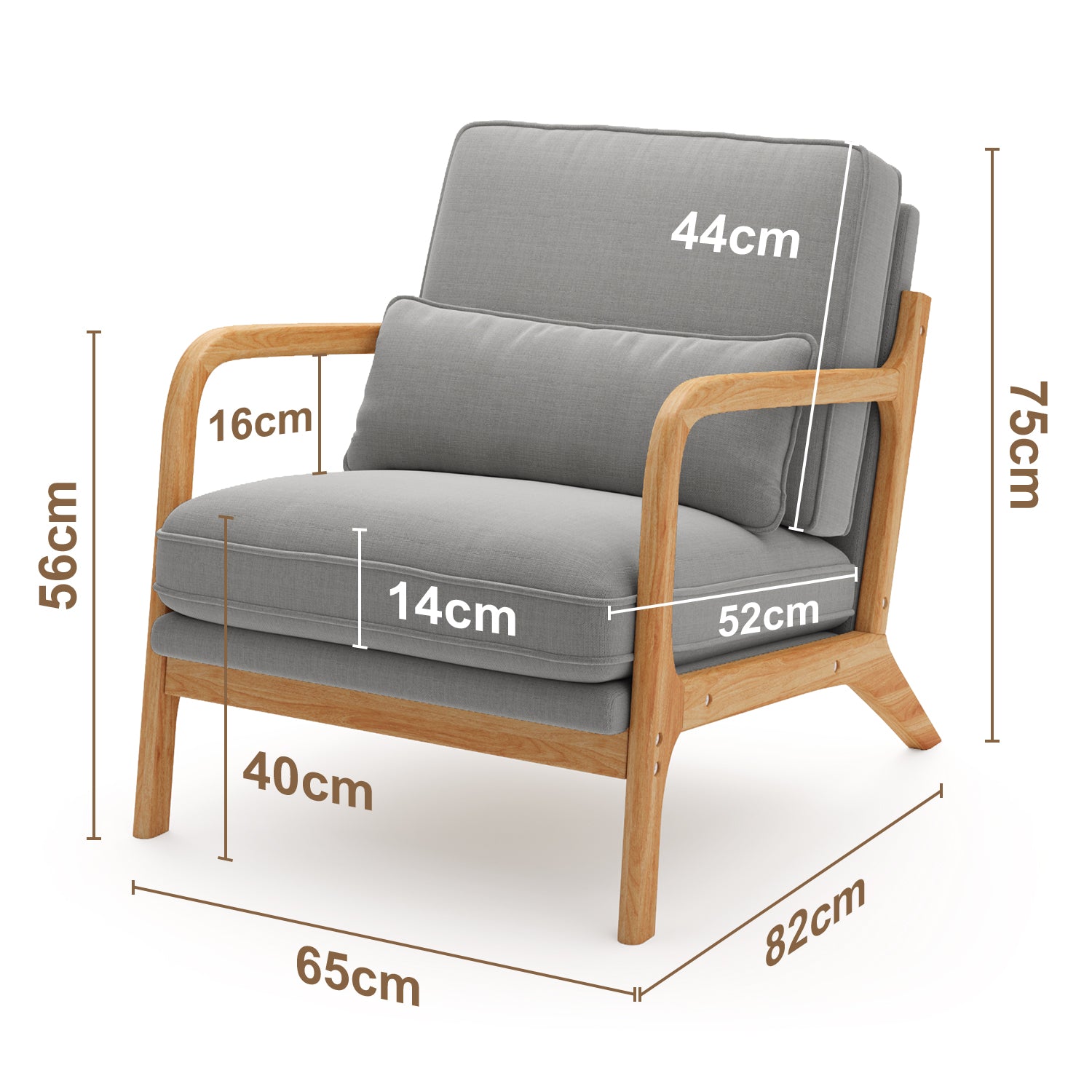 Bealife AR16 Loungesessel, Holz Sessel mit Polsterung und verstellbarer Rückenlehne zum Entspannen
