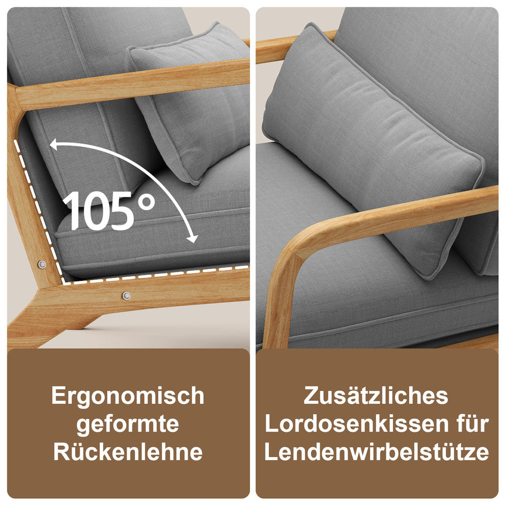 Bealife AR16 Loungesessel, Holz Sessel mit Polsterung und verstellbarer Rückenlehne zum Entspannen