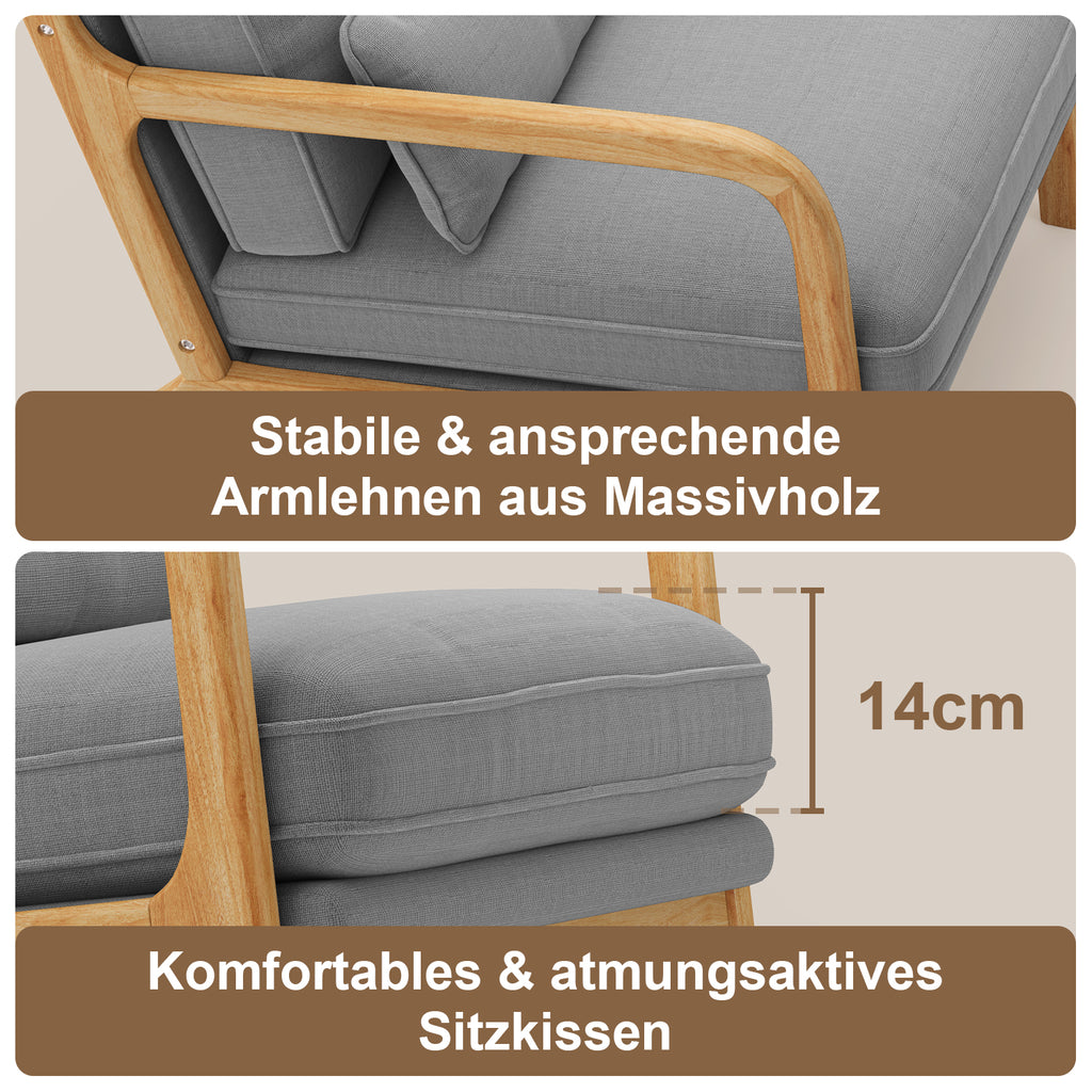 Bealife AR16 Loungesessel, Holz Sessel mit Polsterung und verstellbarer Rückenlehne zum Entspannen