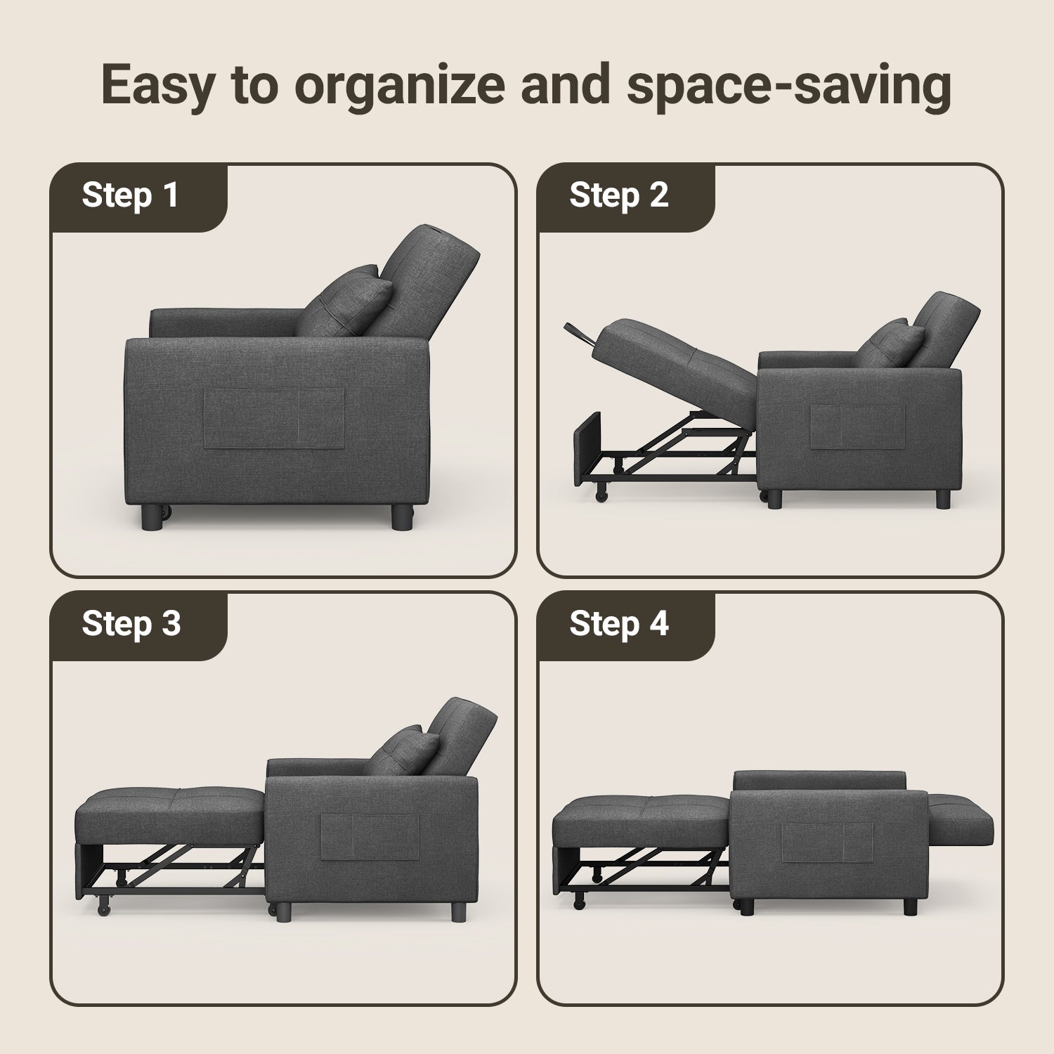 Bealife AR24 Sofabett, 3-in-1 konvertierbares Stuhl-Bett, Liege mit Schlaffunktion, mit Kissen