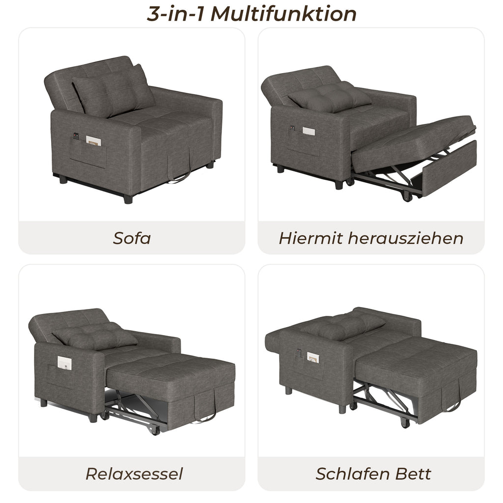 Bealife AR22 Ausziehbares Schlafsofa mit Rollen & Kissen - 191×68×44 cm,  3-in-1  konvertierbares Sofabett
