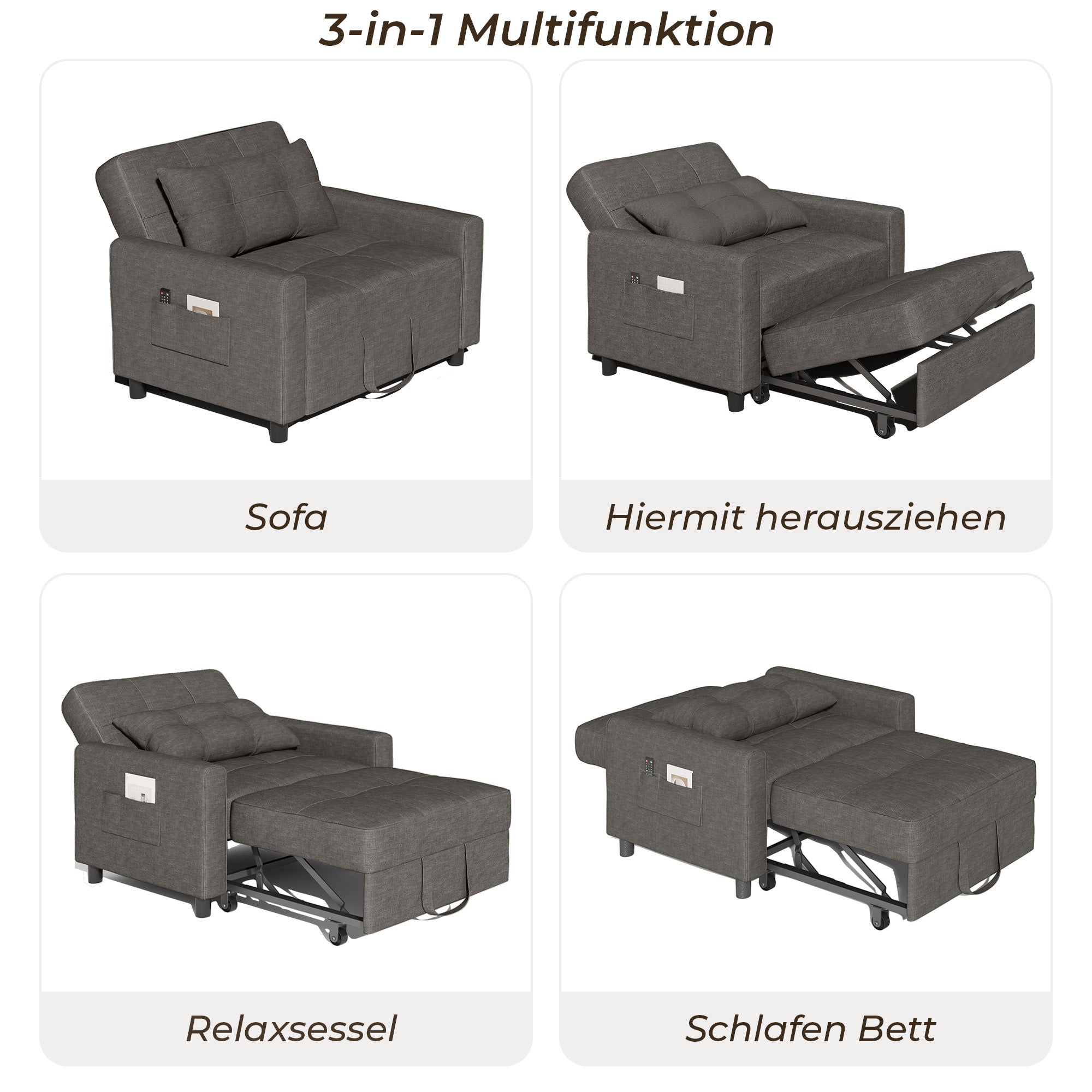 Bealife AR22 Ausziehbares Schlafsofa mit Rollen & Kissen - 191×68×44 cm,  3-in-1  konvertierbares Sofabett