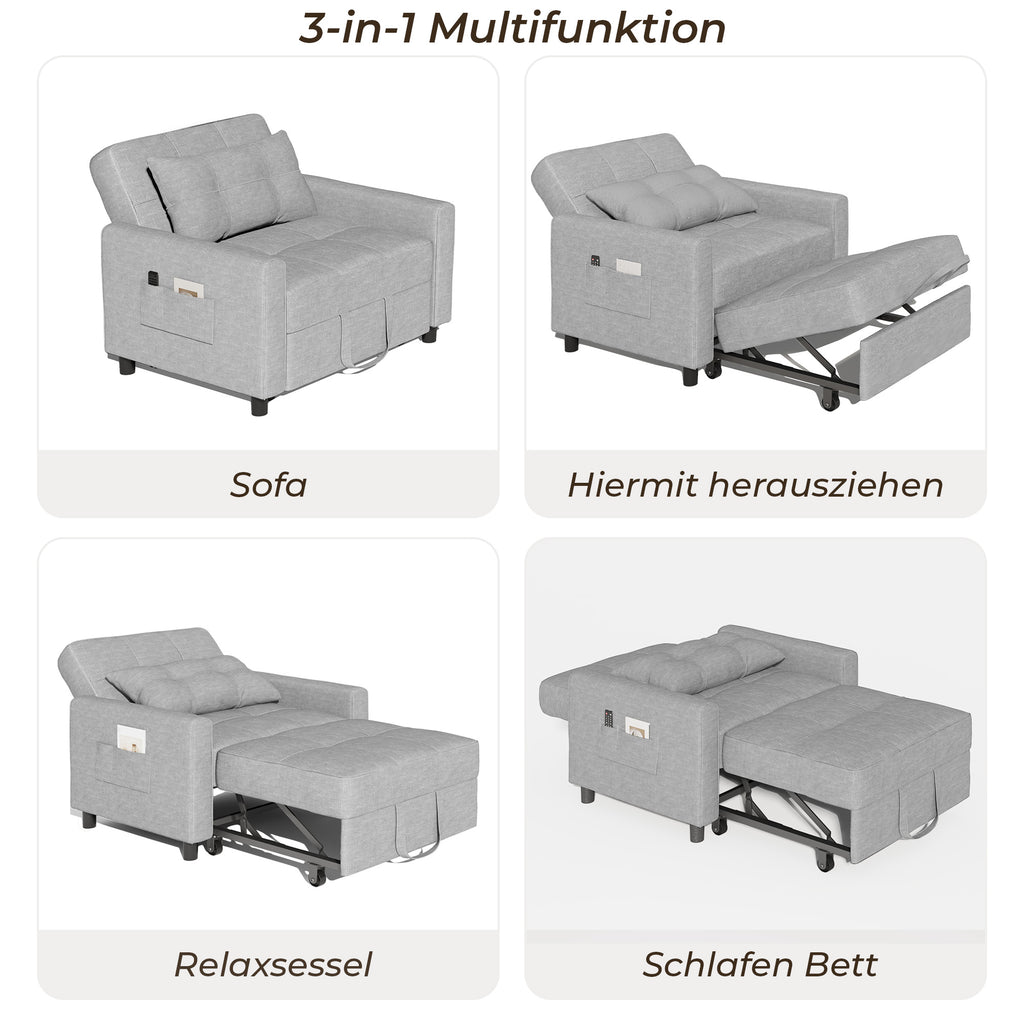 Bealife AR22 Ausziehbares Schlafsofa mit Rollen & Kissen - 191×68×44 cm,  3-in-1  konvertierbares Sofabett