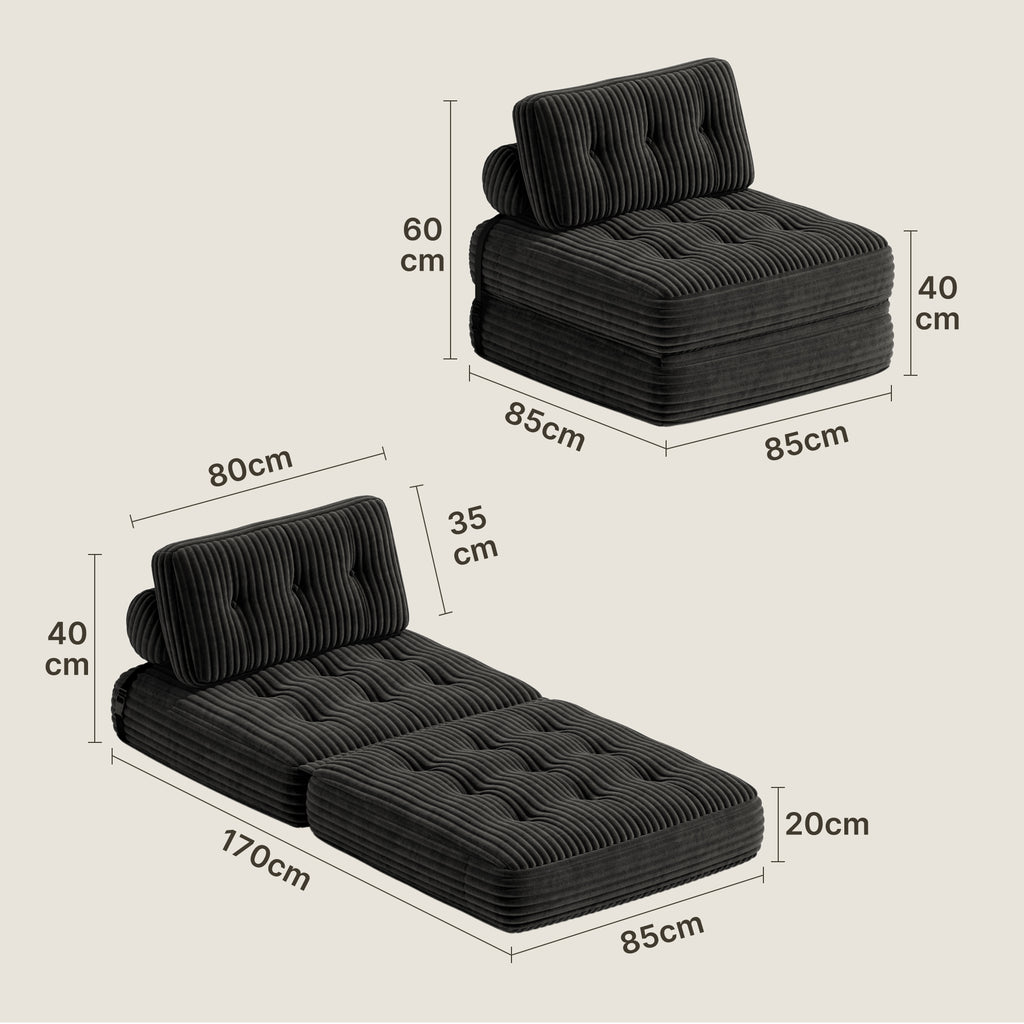 Bealife AR32 3-in-1 Sitzsack faltbar,  Als Modulares Sitzliege Futon Sofa, vielseitig als Sitzsack & Bett nutzbar Für kleine Räum