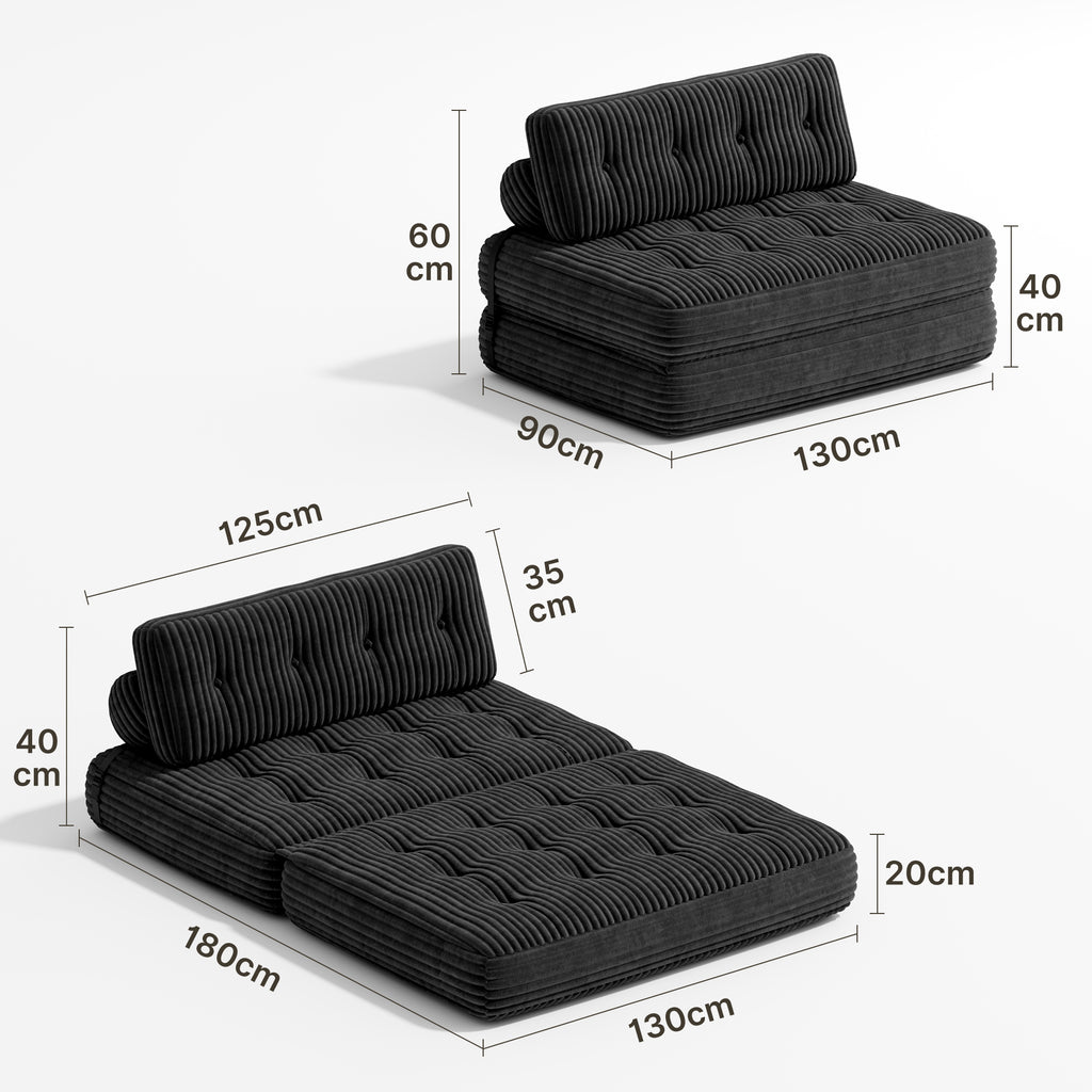 Bealife AR33 3-in-1 faltbarer Sitzsack, 2-Sitzer Sofa, Sessel und Gästebett – Ideal für kleine Räume