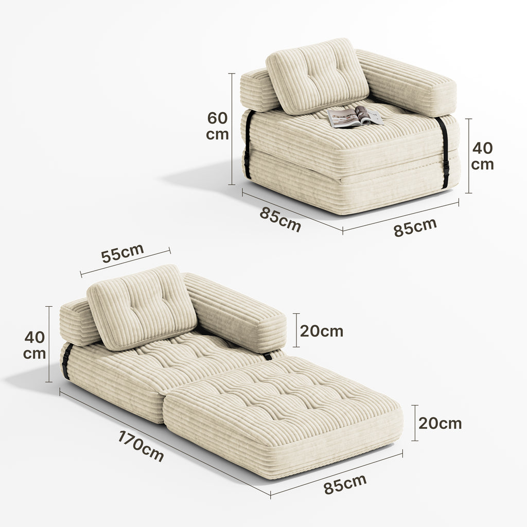 Bealife AR34 3-in-1 faltbares Sofa, Sitzsack und Gästebett. Vielseitig nutzbar, komfortabel und platzsparend – perfekt als faltbares Schlafsofa für kleine Räume, Wohnzimmer und Gästezimmer.