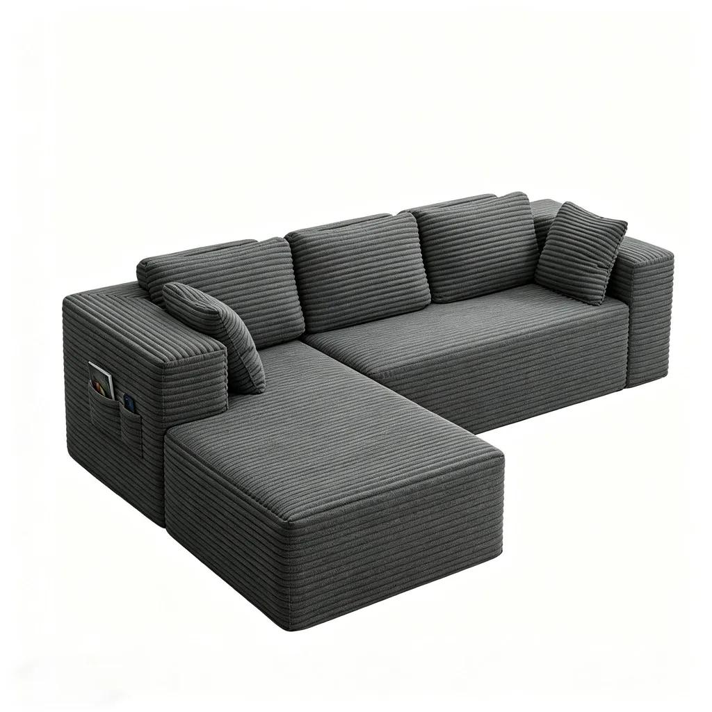 Bealife AR35 Ecksofa mit Recamiere, Modulares Sofa Cord-Bezug 4-Sitzer für Wohnzimmer