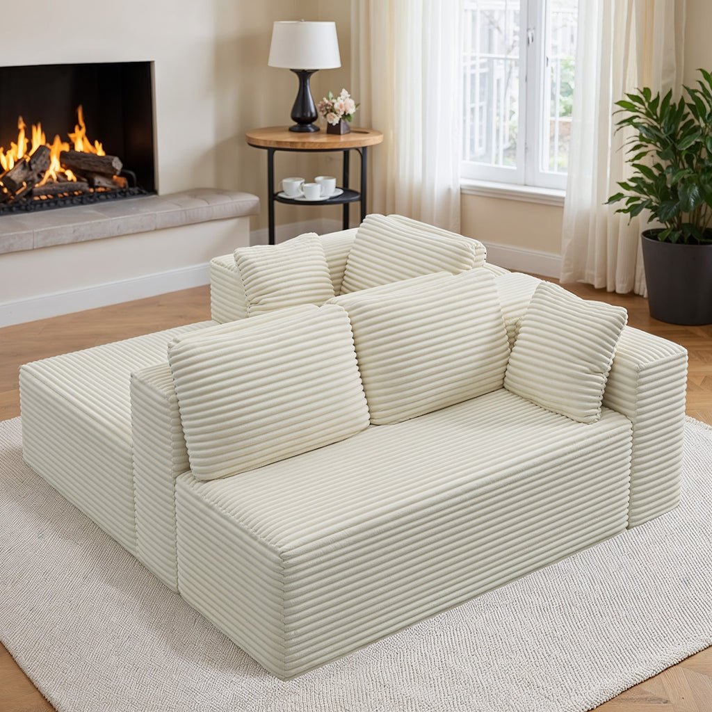 Bealife AR35 Ecksofa mit Recamiere, Modulares Sofa Cord-Bezug 4-Sitzer für Wohnzimmer