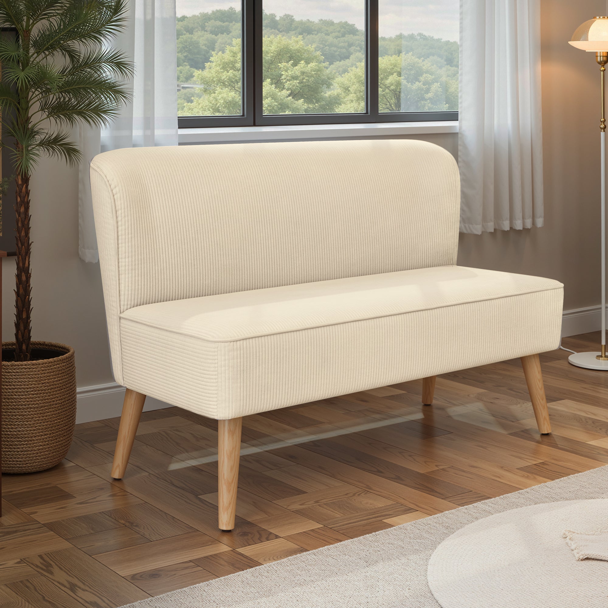 Bealife AR57 2-Sitzer Einzelsofa aus Cord, gepolsterte Sitzbank mit Bodenfreiheit für Wohnzimmer, Arbeitszimmer & Schlafzimmer