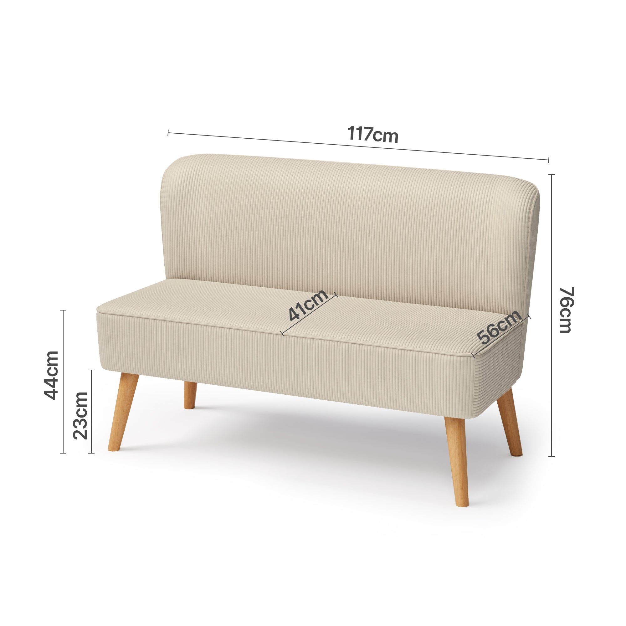 Bealife AR57 2-Sitzer Einzelsofa aus Cord, gepolsterte Sitzbank mit Bodenfreiheit für Wohnzimmer, Arbeitszimmer & Schlafzimmer
