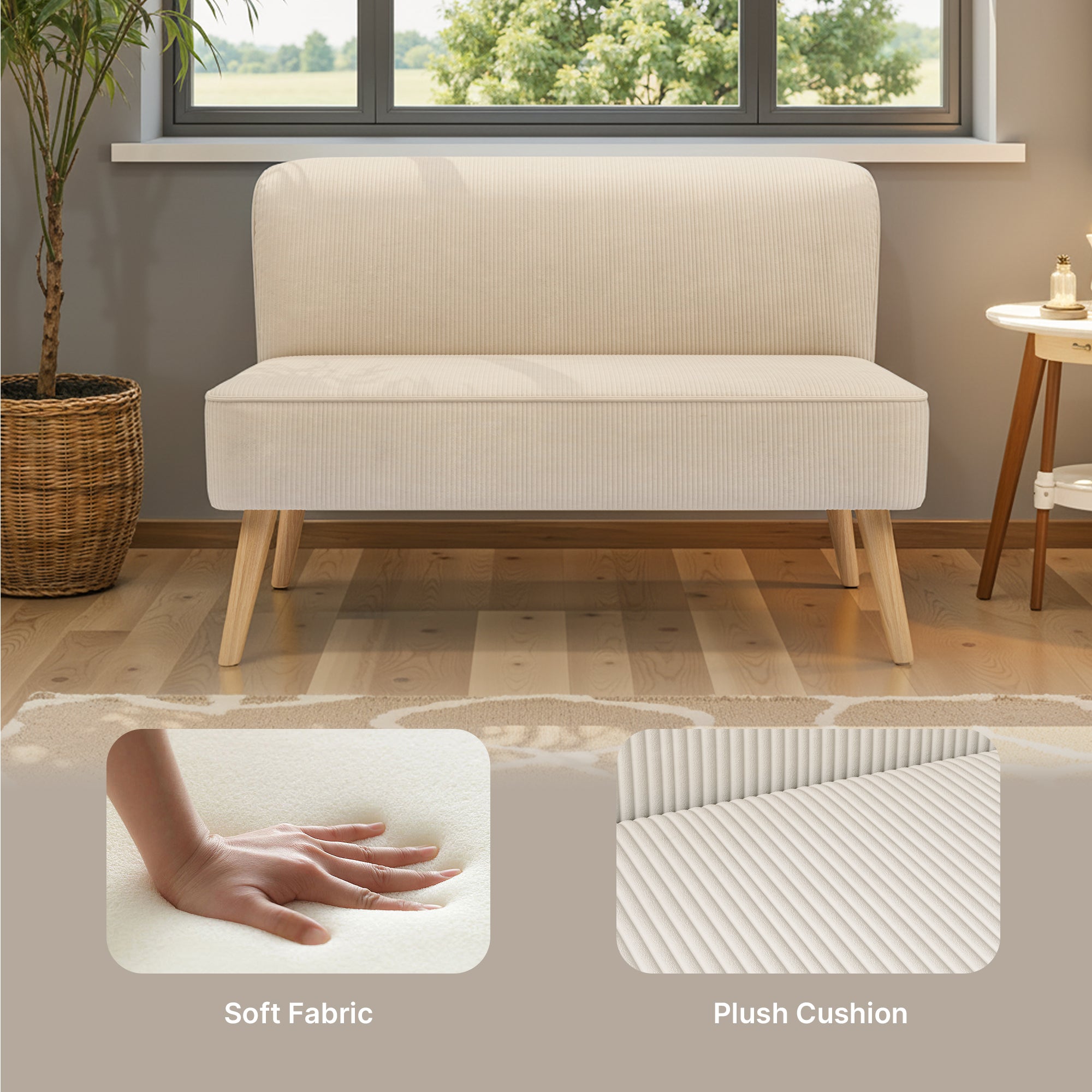 Bealife AR57 2-Sitzer Einzelsofa aus Cord, gepolsterte Sitzbank mit Bodenfreiheit für Wohnzimmer, Arbeitszimmer & Schlafzimmer