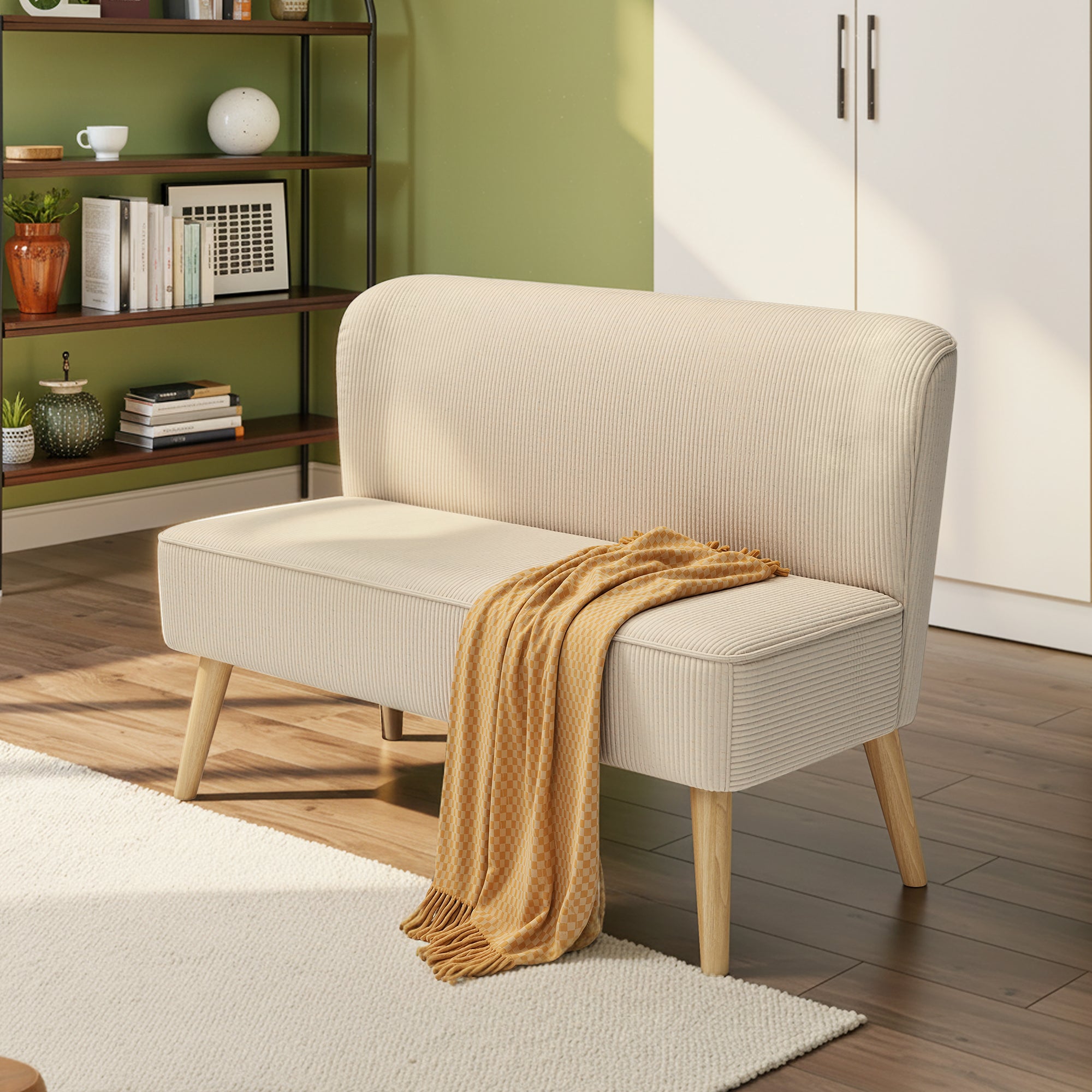 Bealife AR57 2-Sitzer Einzelsofa aus Cord, gepolsterte Sitzbank mit Bodenfreiheit für Wohnzimmer, Arbeitszimmer & Schlafzimmer