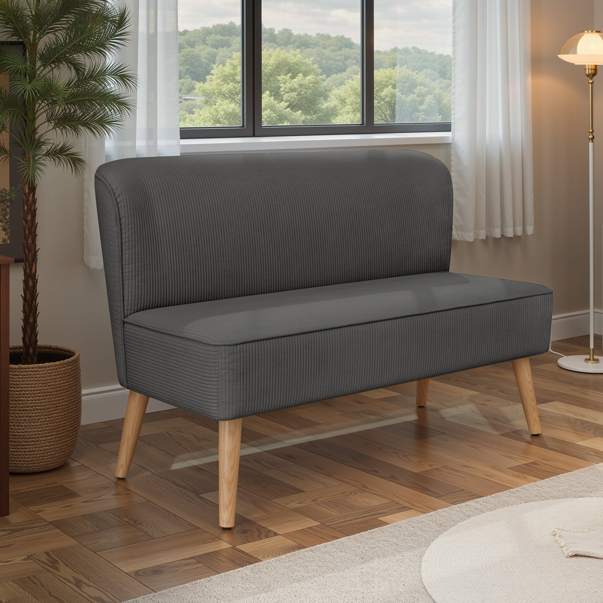 Bealife AR57 2-Sitzer Einzelsofa aus Cord, gepolsterte Sitzbank mit Bodenfreiheit für Wohnzimmer, Arbeitszimmer & Schlafzimmer
