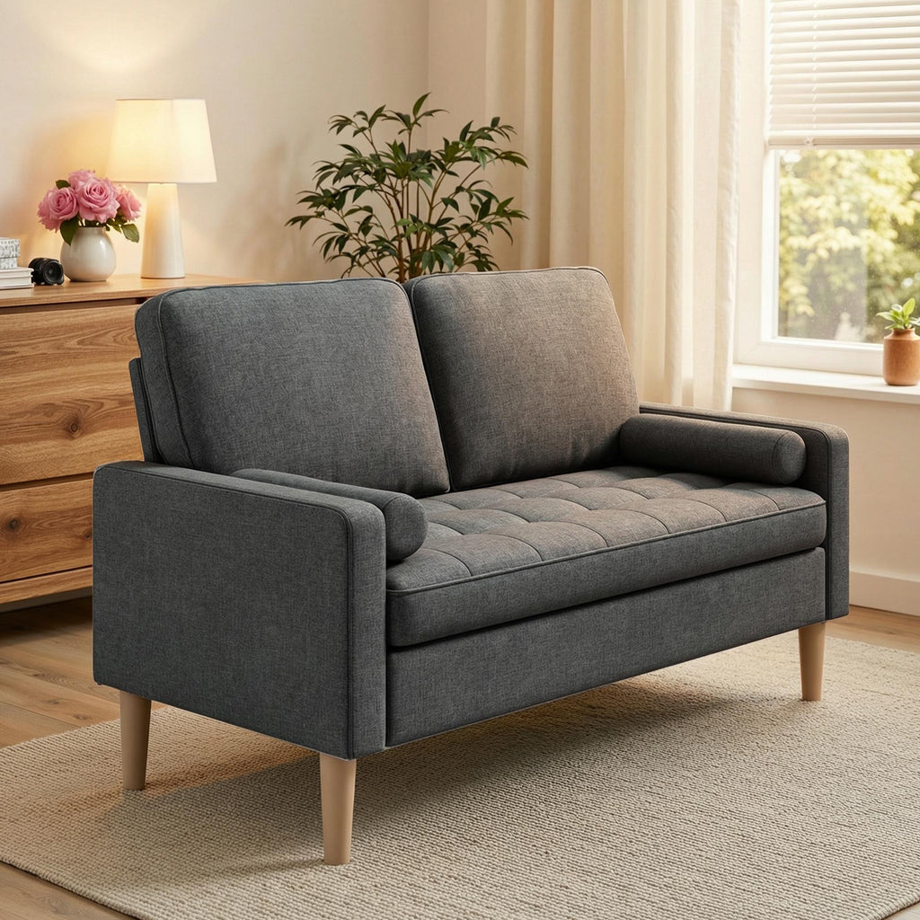 Bealife AR38 2-Sitzer Sofa mit 2 Gepolsterte Rollenkissen, Kleine Couch aus Leinen-Baumwolle for für Wohnzimmer, Arbeitszimmer & Schlafzimmer