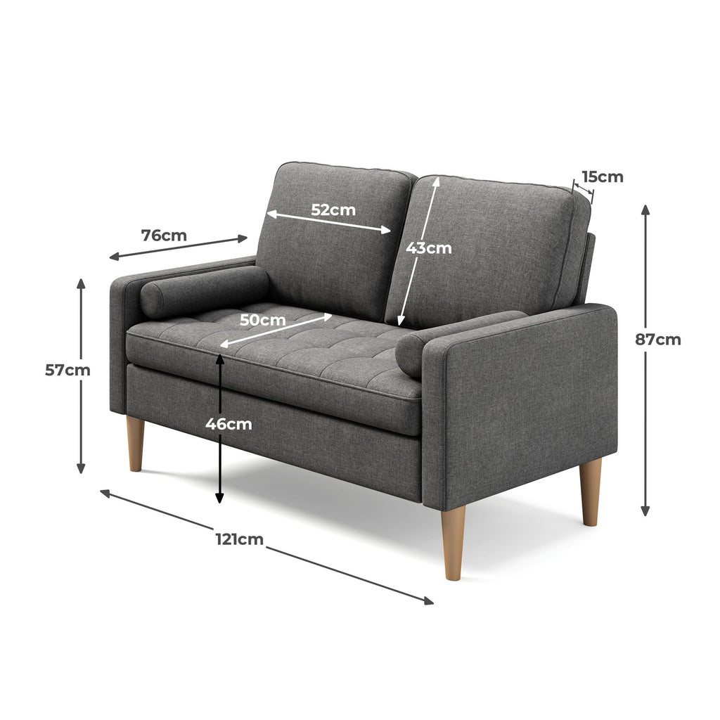 Bealife AR38 2-Sitzer Sofa mit 2 Gepolsterte Rollenkissen, Kleine Couch aus Leinen-Baumwolle for für Wohnzimmer, Arbeitszimmer & Schlafzimmer