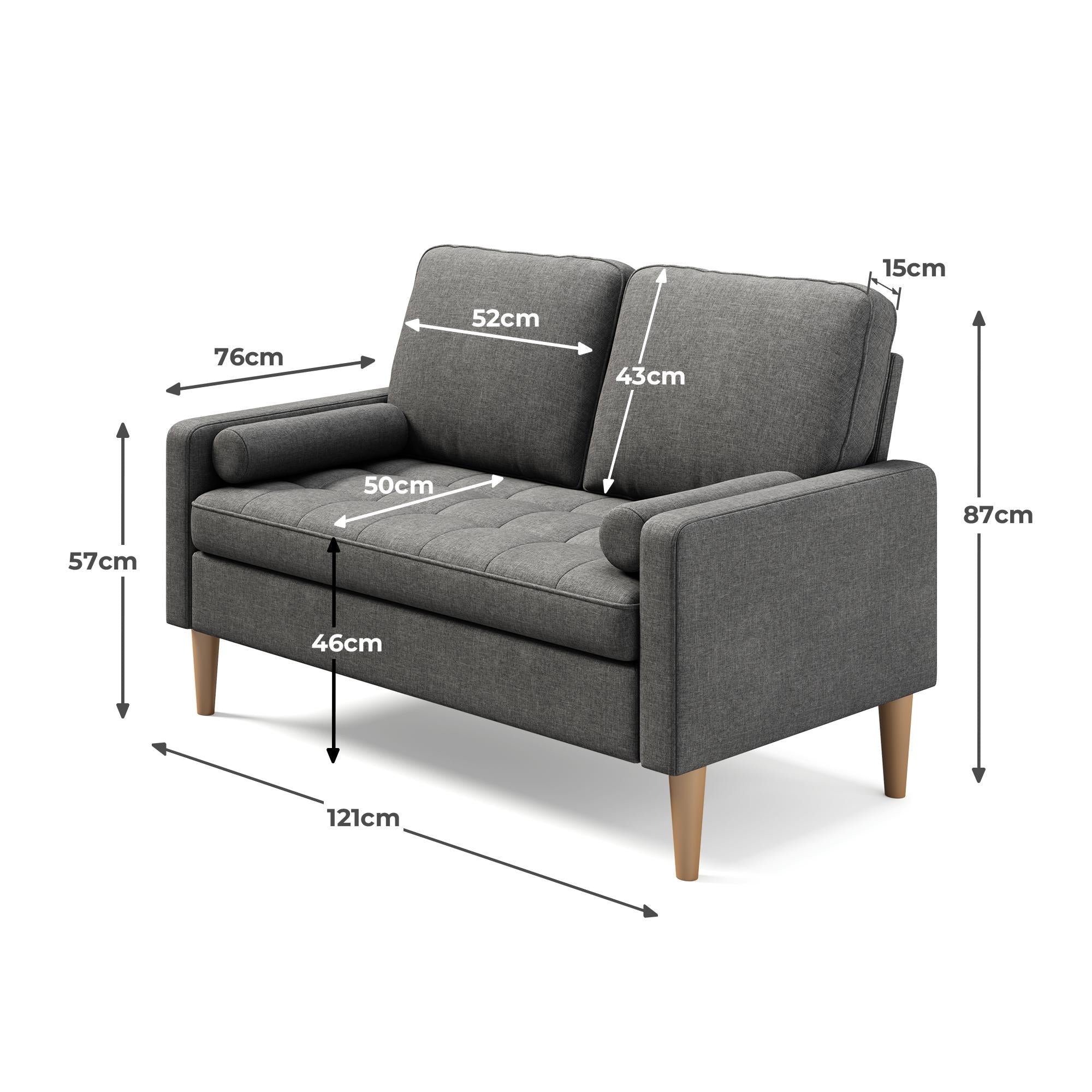 Bealife AR38 2-Sitzer Sofa mit 2 Gepolsterte Rollenkissen, Kleine Couch aus Leinen-Baumwolle for für Wohnzimmer, Arbeitszimmer & Schlafzimmer