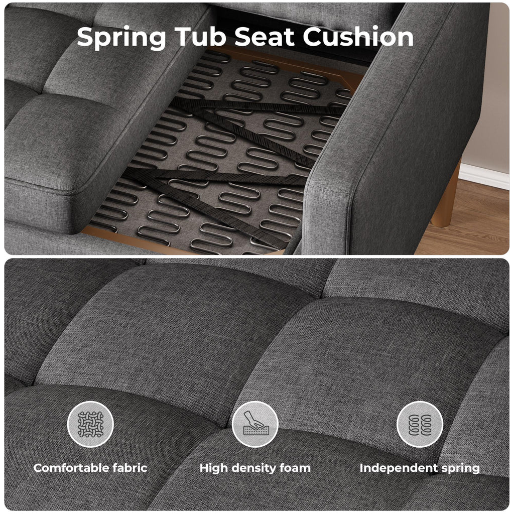 Bealife AR38 2-Sitzer Sofa mit 2 Gepolsterte Rollenkissen, Kleine Couch aus Leinen-Baumwolle for für Wohnzimmer, Arbeitszimmer & Schlafzimmer