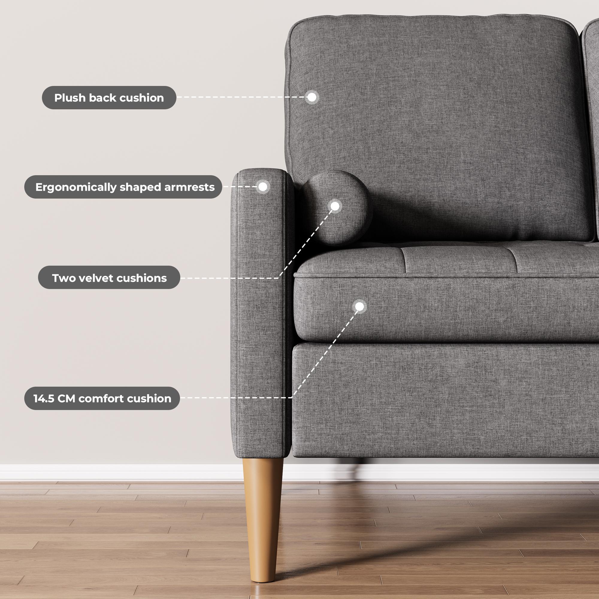 Bealife AR38 2-Sitzer Sofa mit 2 Gepolsterte Rollenkissen, Kleine Couch aus Leinen-Baumwolle for für Wohnzimmer, Arbeitszimmer & Schlafzimmer