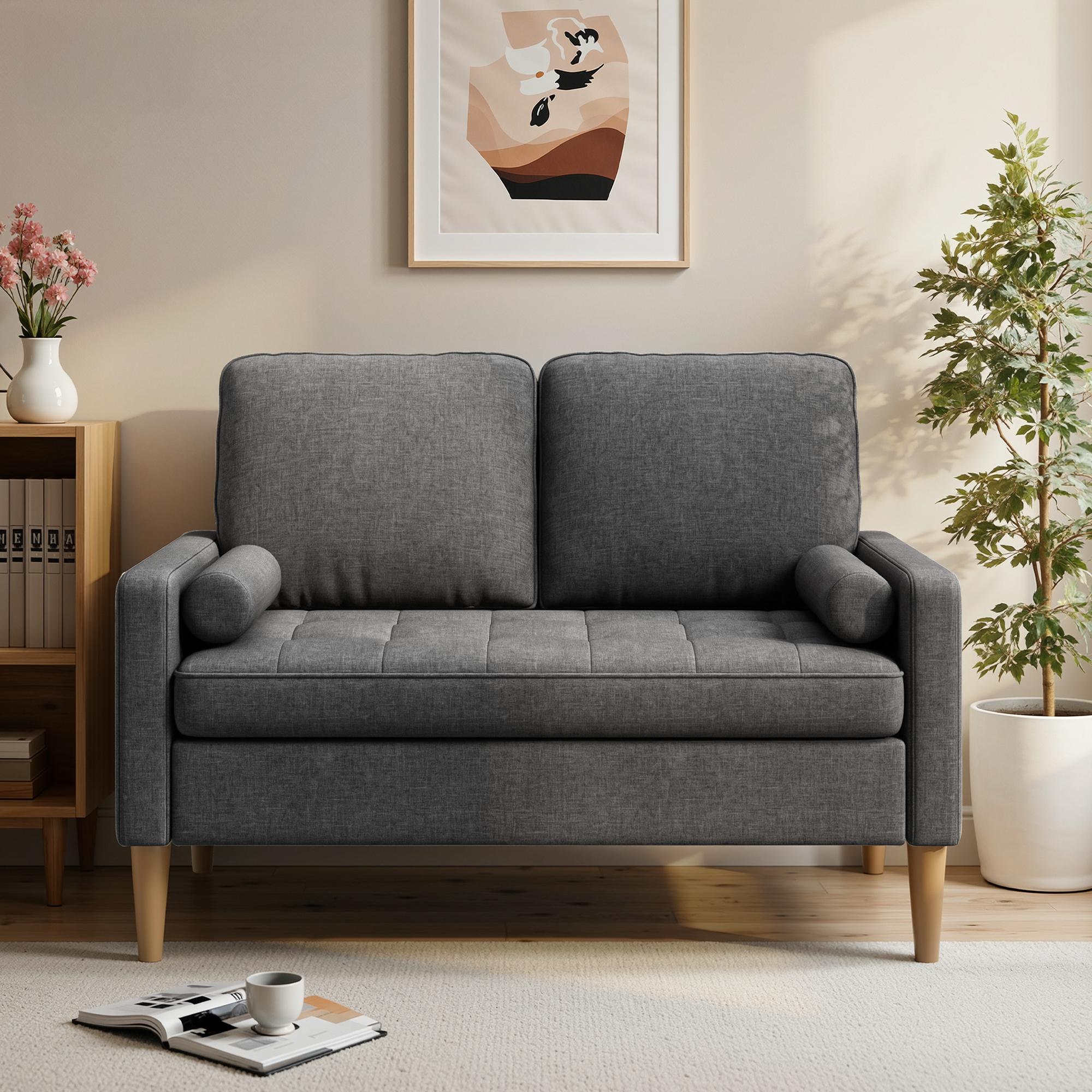 Bealife AR38 2-Sitzer Sofa mit 2 Gepolsterte Rollenkissen, Kleine Couch aus Leinen-Baumwolle for für Wohnzimmer, Arbeitszimmer & Schlafzimmer