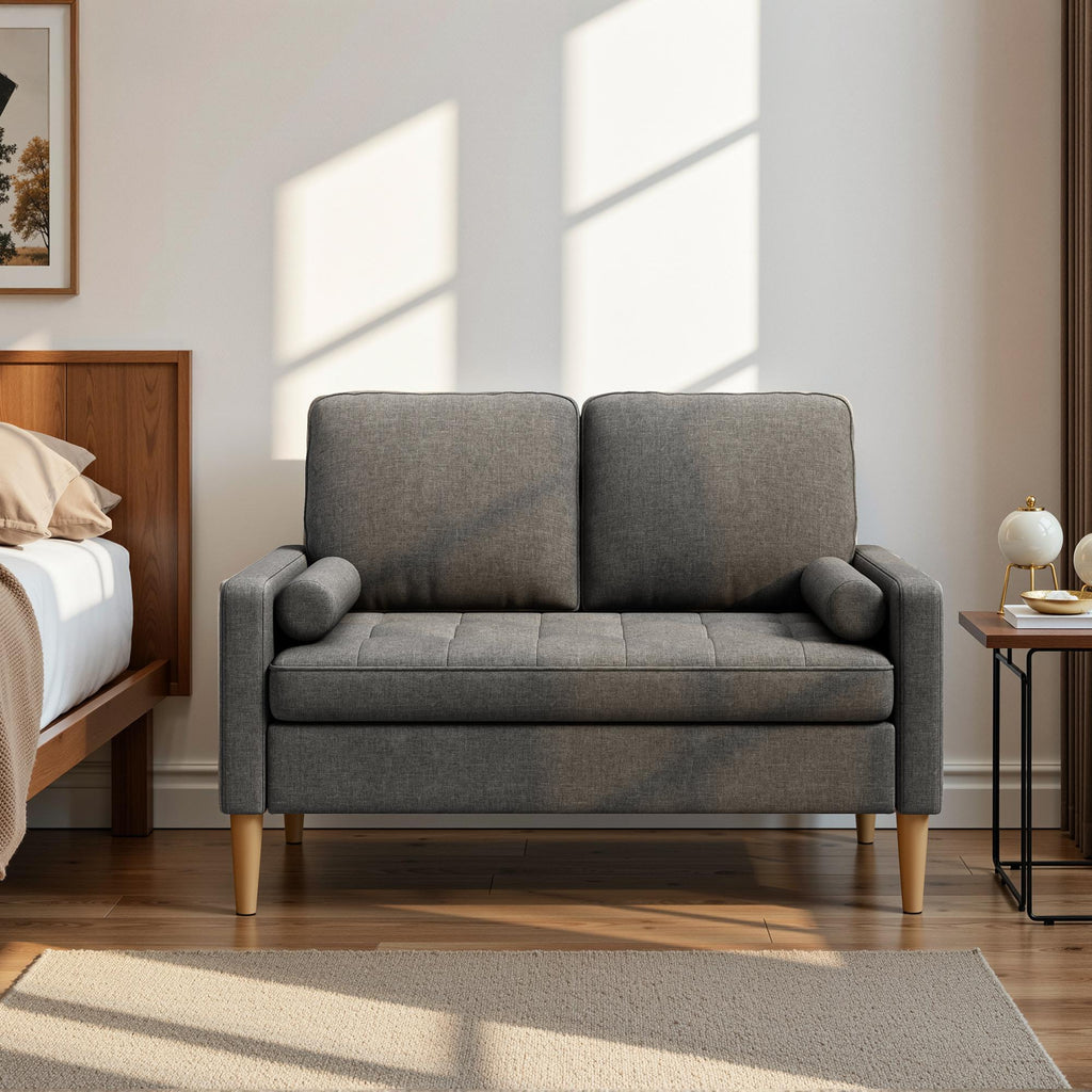 Bealife AR38 2-Sitzer Sofa mit 2 Gepolsterte Rollenkissen, Kleine Couch aus Leinen-Baumwolle for für Wohnzimmer, Arbeitszimmer & Schlafzimmer
