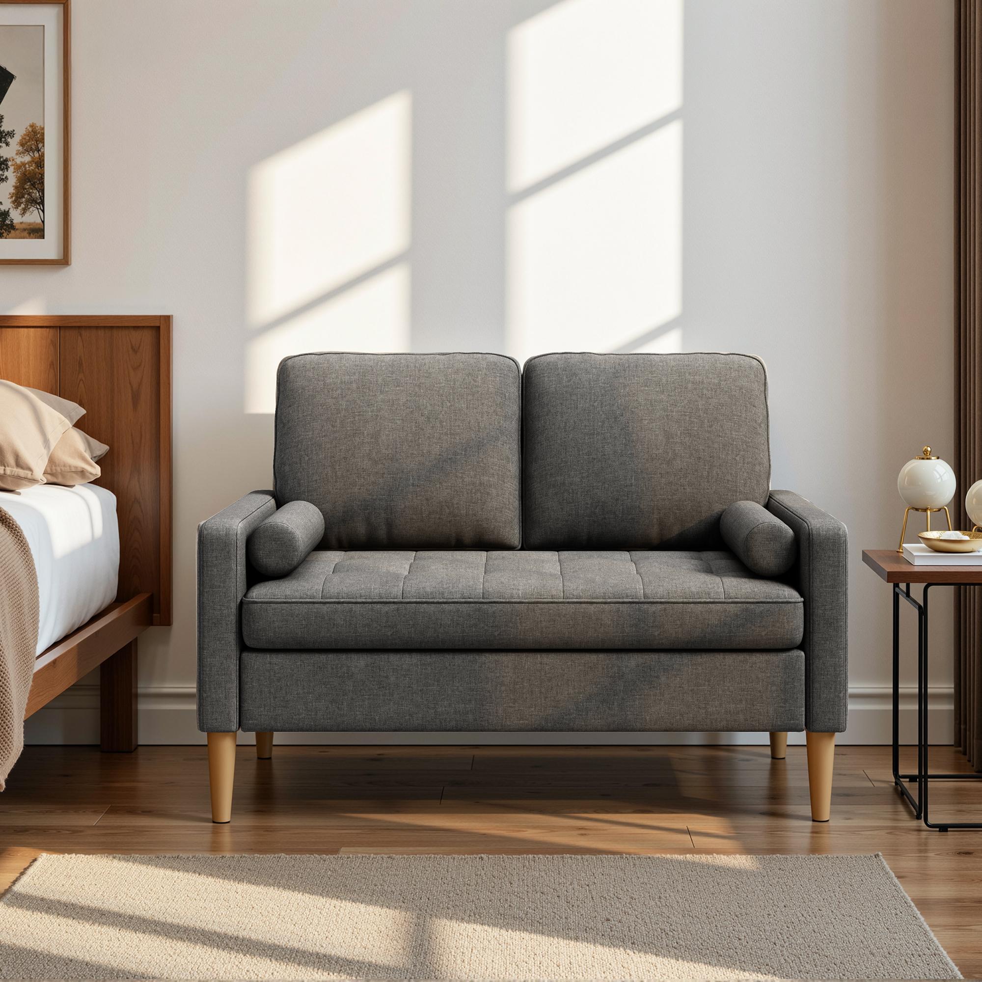 Bealife AR38 2-Sitzer Sofa mit 2 Gepolsterte Rollenkissen, Kleine Couch aus Leinen-Baumwolle for für Wohnzimmer, Arbeitszimmer & Schlafzimmer