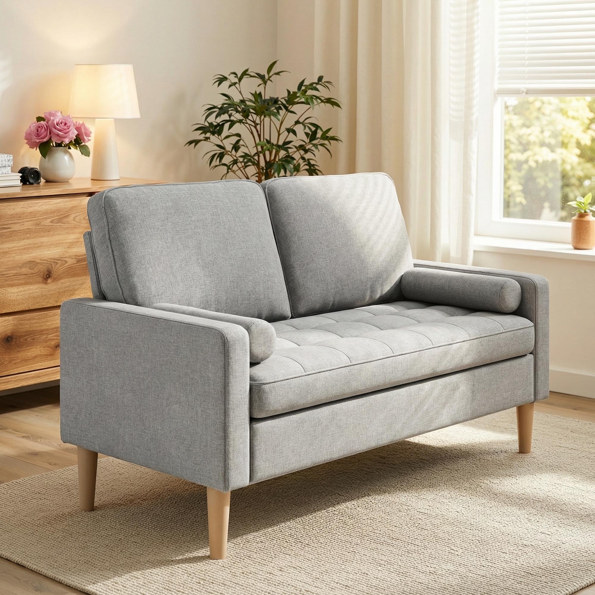 Bealife AR38 2-Sitzer Sofa mit 2 Gepolsterte Rollenkissen, Kleine Couch aus Leinen-Baumwolle for für Wohnzimmer, Arbeitszimmer & Schlafzimmer