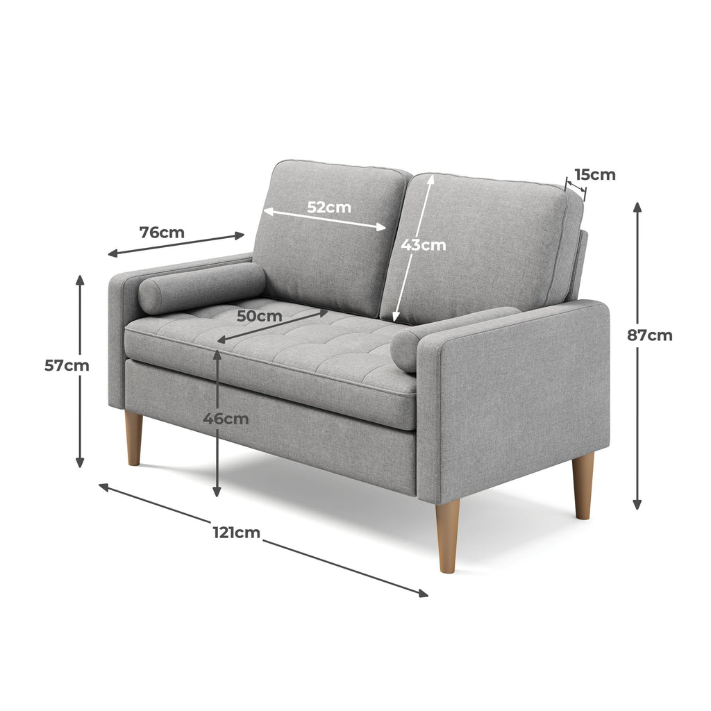 Bealife AR38 2-Sitzer Sofa mit 2 Gepolsterte Rollenkissen, Kleine Couch aus Leinen-Baumwolle for für Wohnzimmer, Arbeitszimmer & Schlafzimmer
