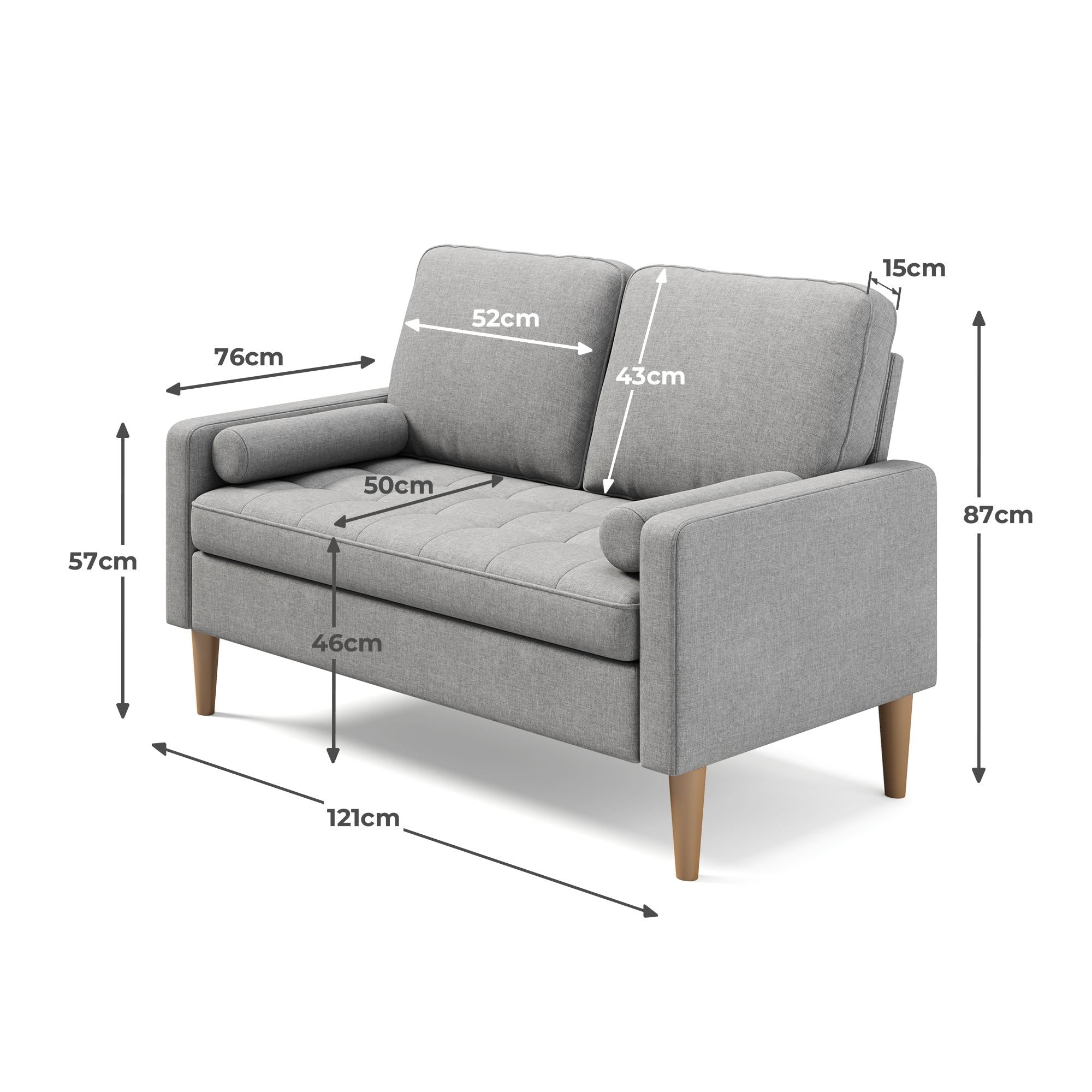 Bealife AR38 2-Sitzer Sofa mit 2 Gepolsterte Rollenkissen, Kleine Couch aus Leinen-Baumwolle for für Wohnzimmer, Arbeitszimmer & Schlafzimmer