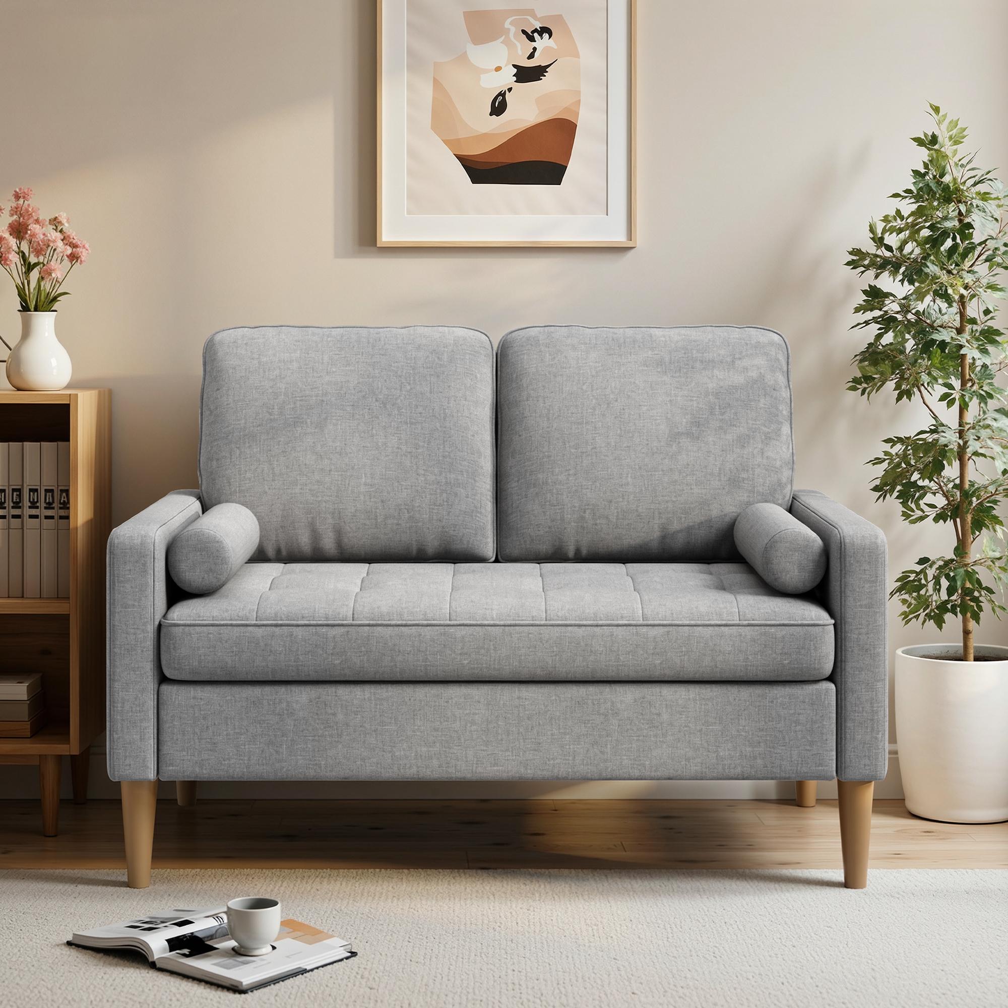 Bealife AR38 2-Sitzer Sofa mit 2 Gepolsterte Rollenkissen, Kleine Couch aus Leinen-Baumwolle for für Wohnzimmer, Arbeitszimmer & Schlafzimmer
