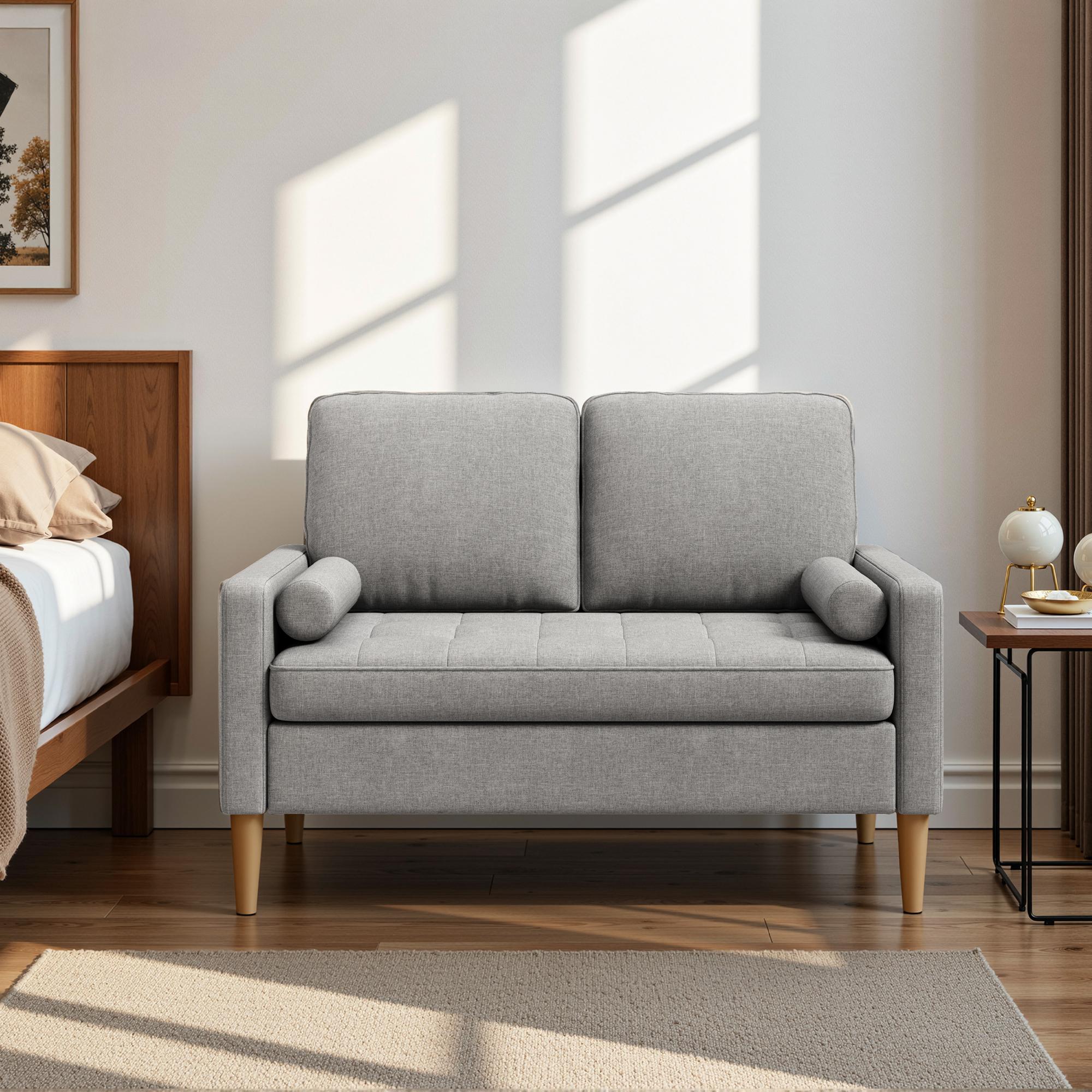 Bealife AR38 2-Sitzer Sofa mit 2 Gepolsterte Rollenkissen, Kleine Couch aus Leinen-Baumwolle for für Wohnzimmer, Arbeitszimmer & Schlafzimmer